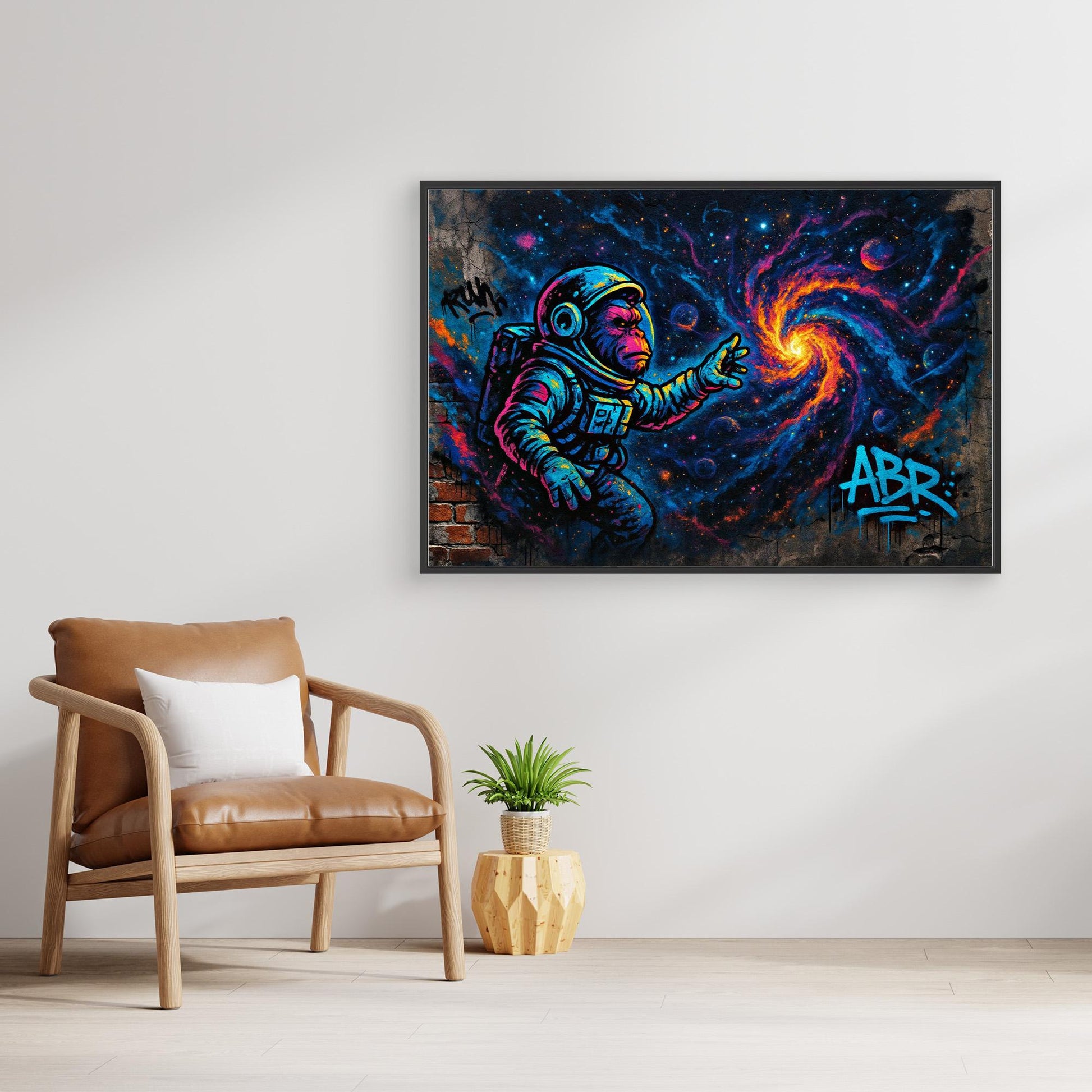 Astronaut Ape Canvas Wall Art – Neon Space Graffiti Print