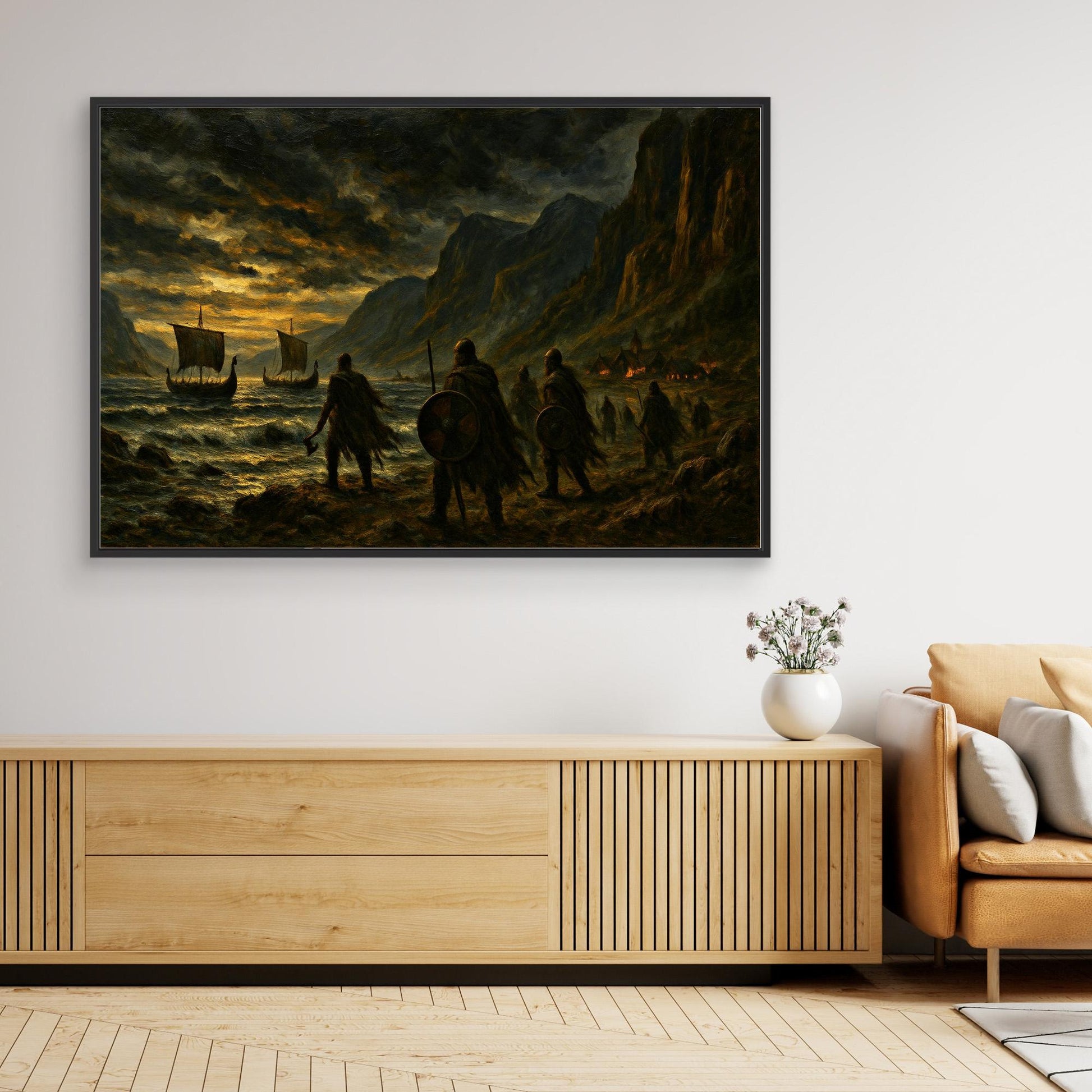 Viking Warships at Sunset – Canvas Wall Art
