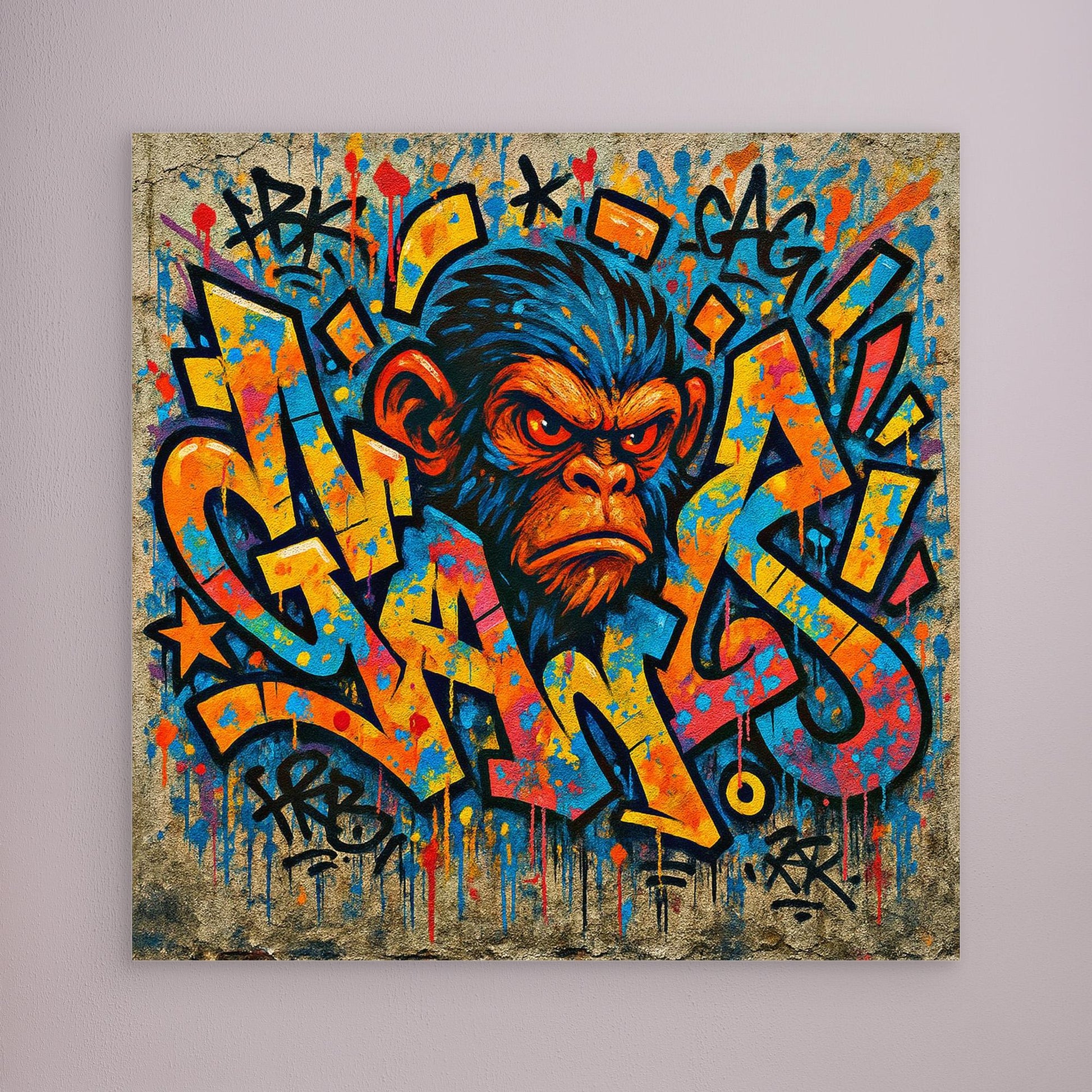 Graffiti Monkey Rage – Bold Urban Street Art Canvas Print | Colorful Pop Culture Wall Decor