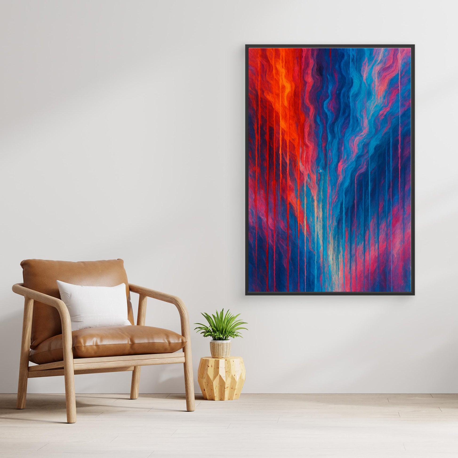 Red and Blue Abstract Canvas Wall Art – Modern Color Flow Print