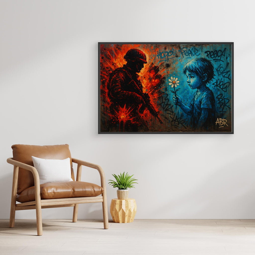 Peace vs War Canvas Wall Art – Graffiti Style Statement Print