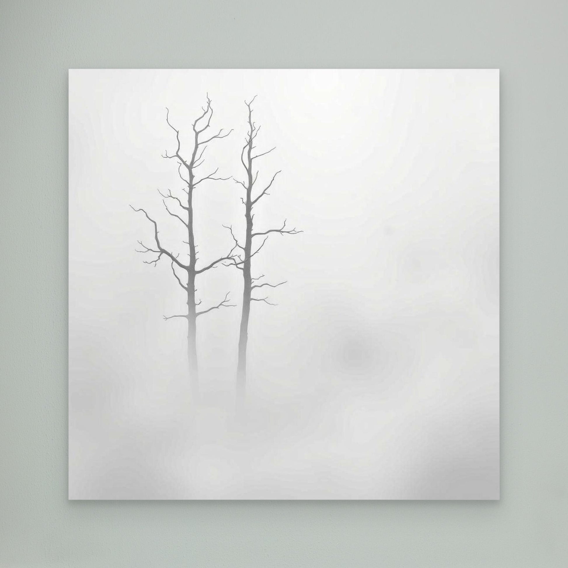 Echoes in the Fog – Minimalist Black and White Nature Canvas Art | Misty Trees Wall Decor