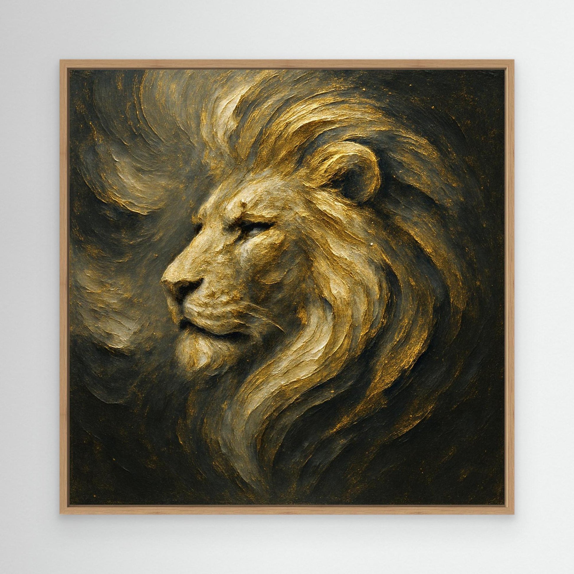 Golden Lion Canvas Wall Art – Regal Abstract Animal Print