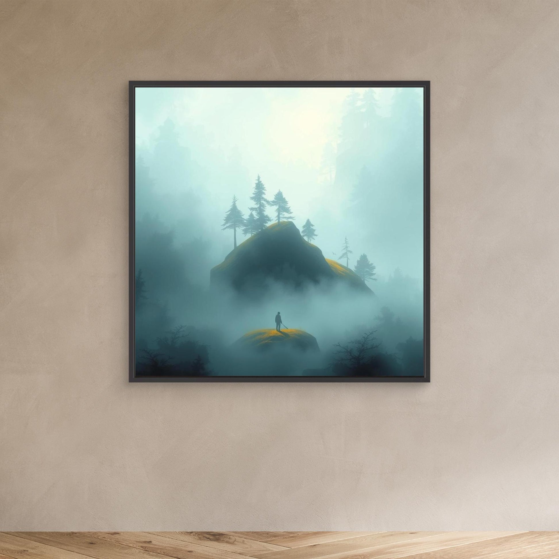 Echoes in the Mist – Minimalist Forest Landscape Canvas Wall Art