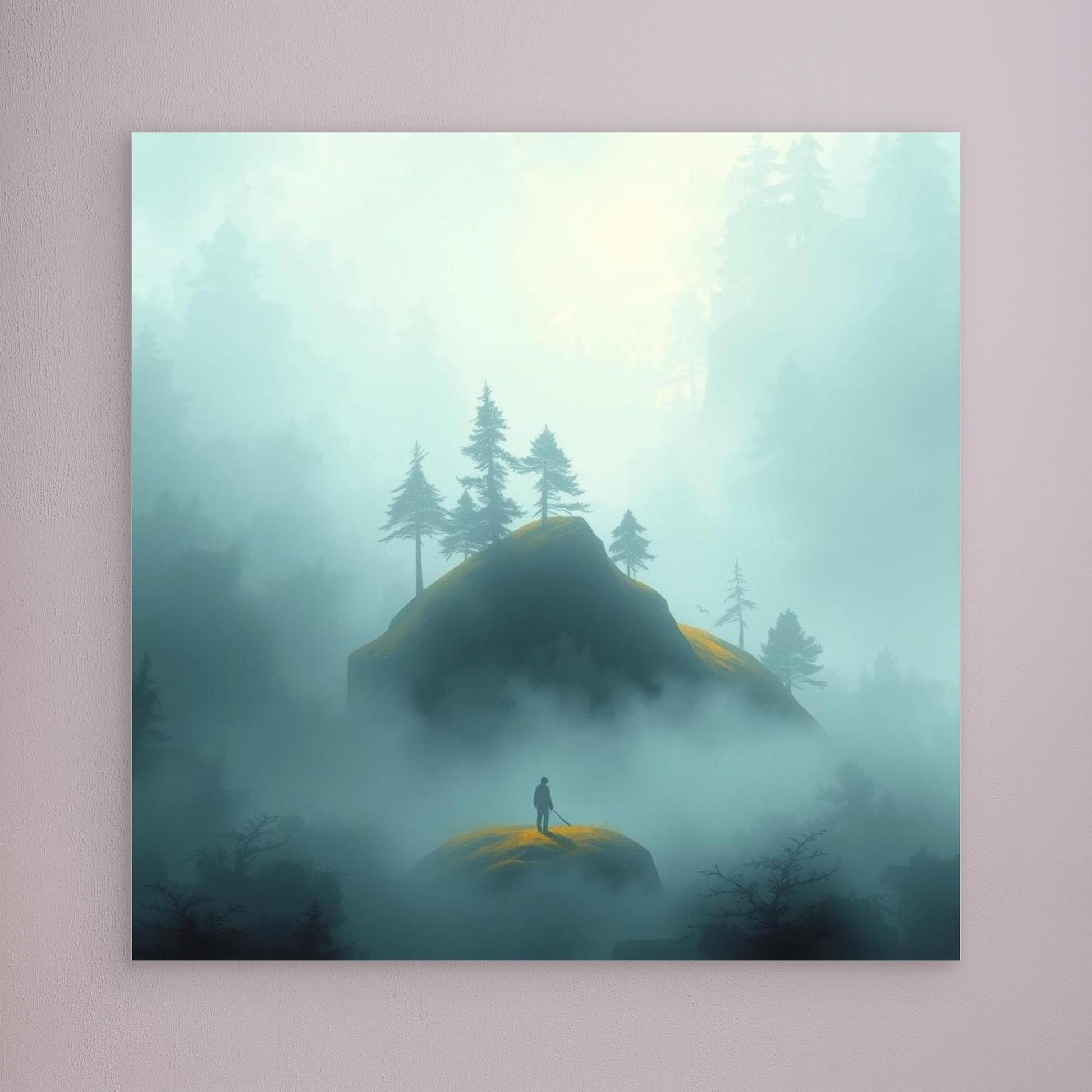 Echoes in the Mist – Minimalist Forest Landscape Canvas Wall Art