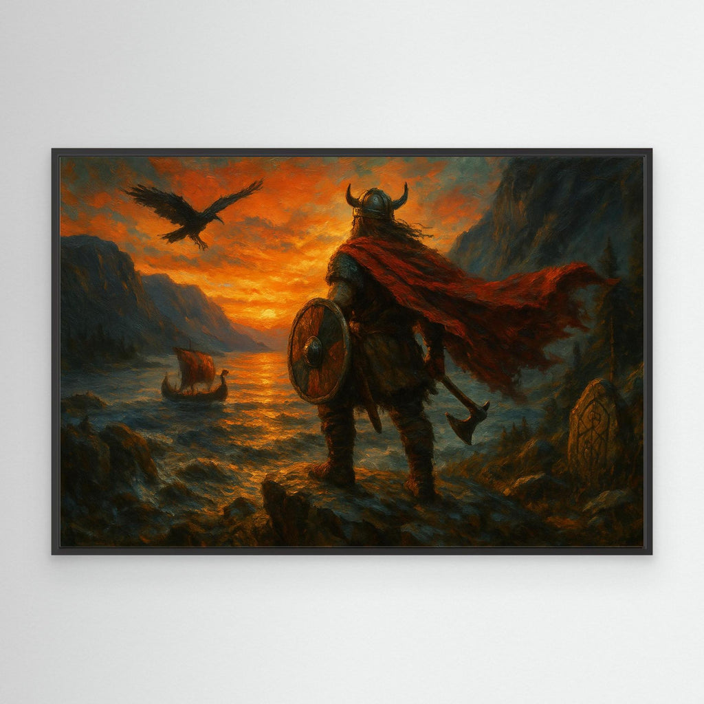 Viking Warrior Sunset Canvas Wall Art