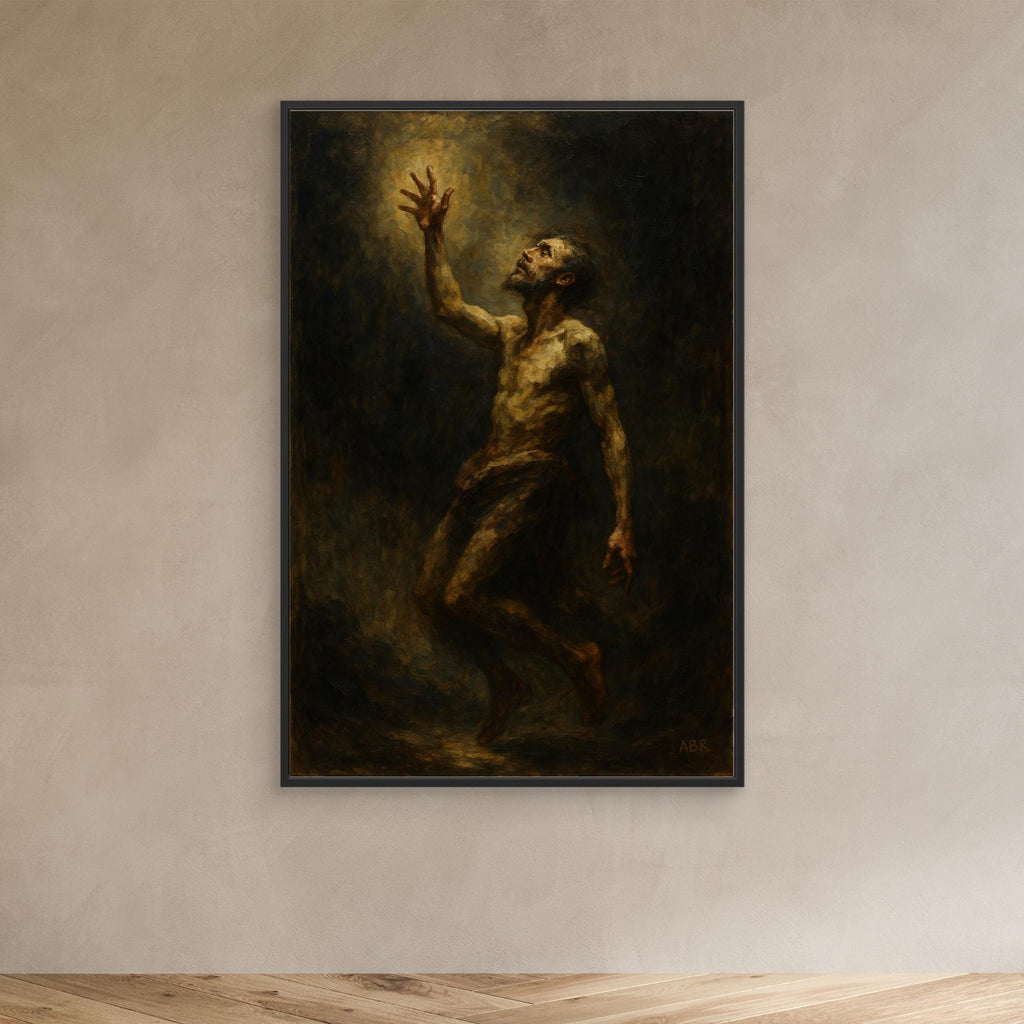 Figurative Canvas Wall Art – Man Reaching for Light