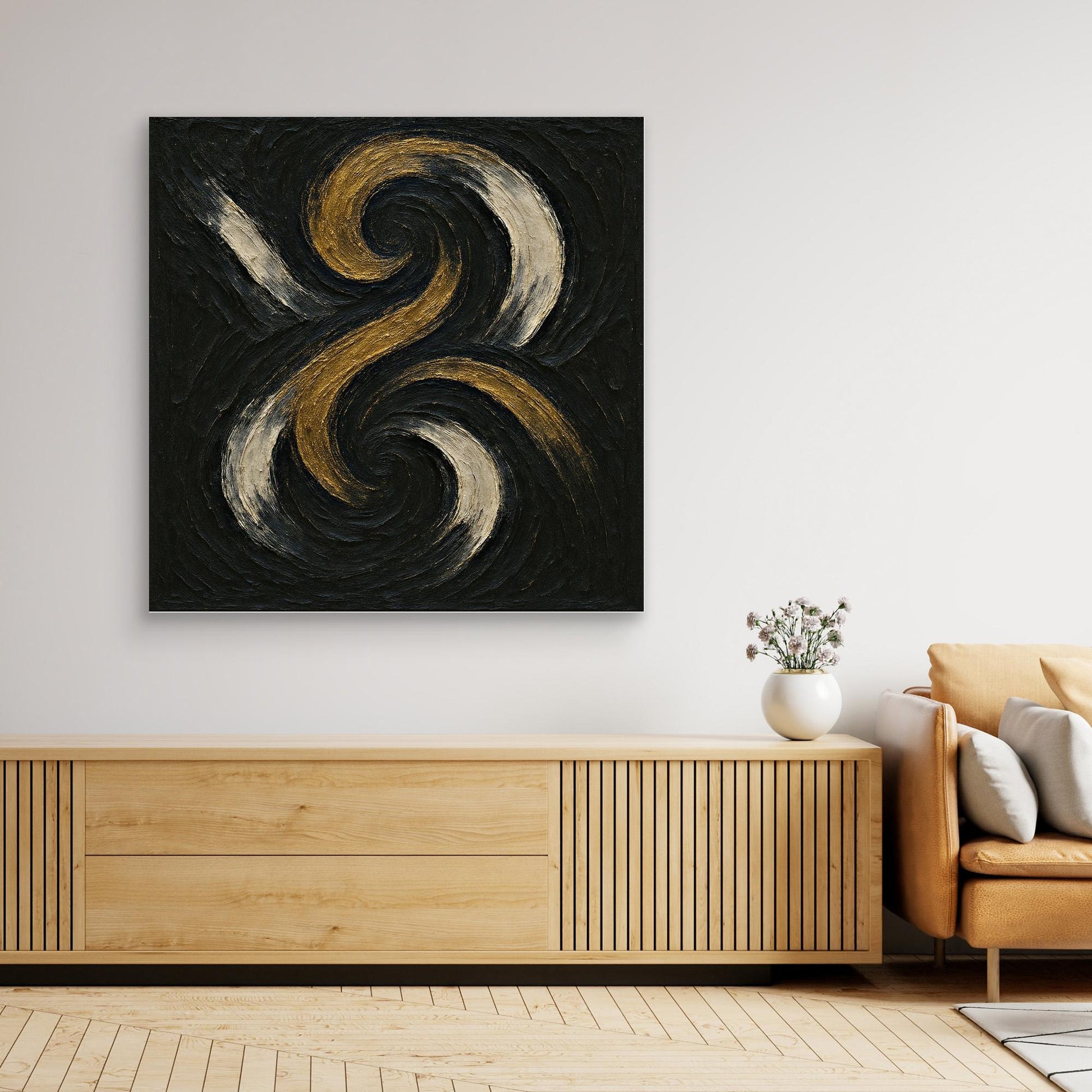 Spiral Abstract Canvas Wall Art – Gold and Black Modern Print