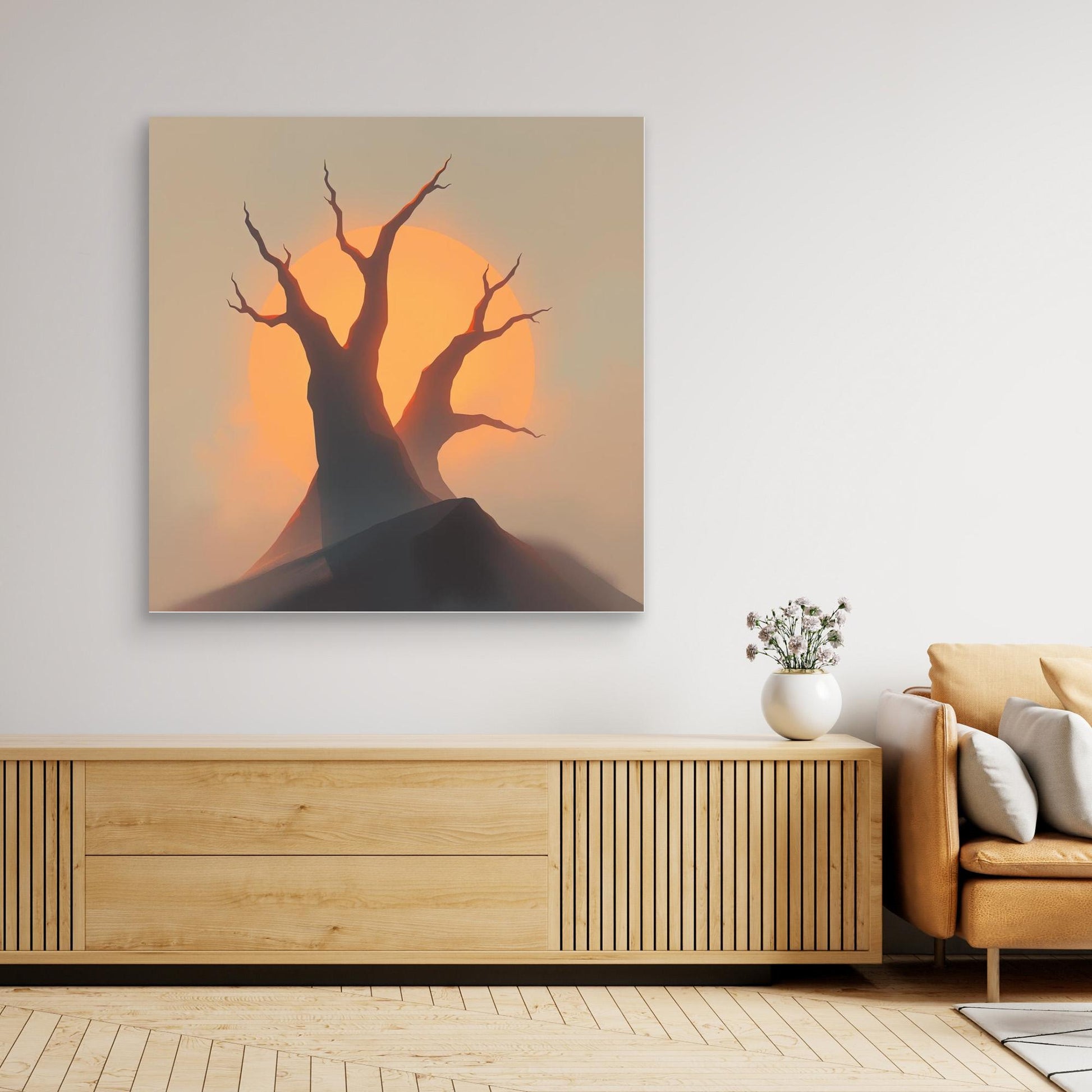 Sunset Silhouettes – Minimalist Tree Landscape Canvas Wall Art | Abstract Nature Print
