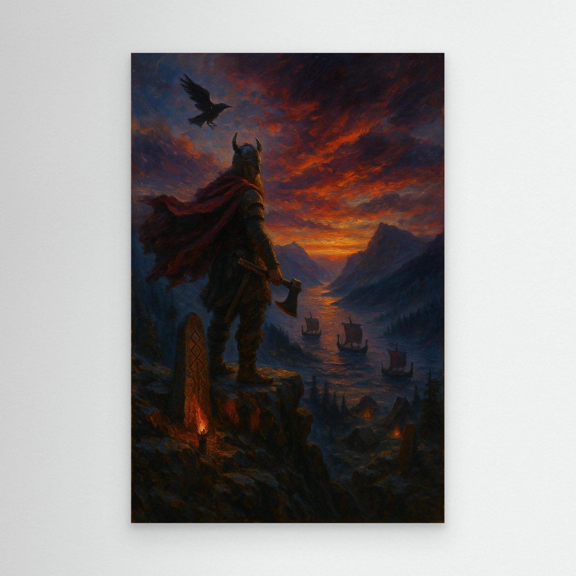 Viking Warrior Canvas Wall Art – Norse Sunset Print