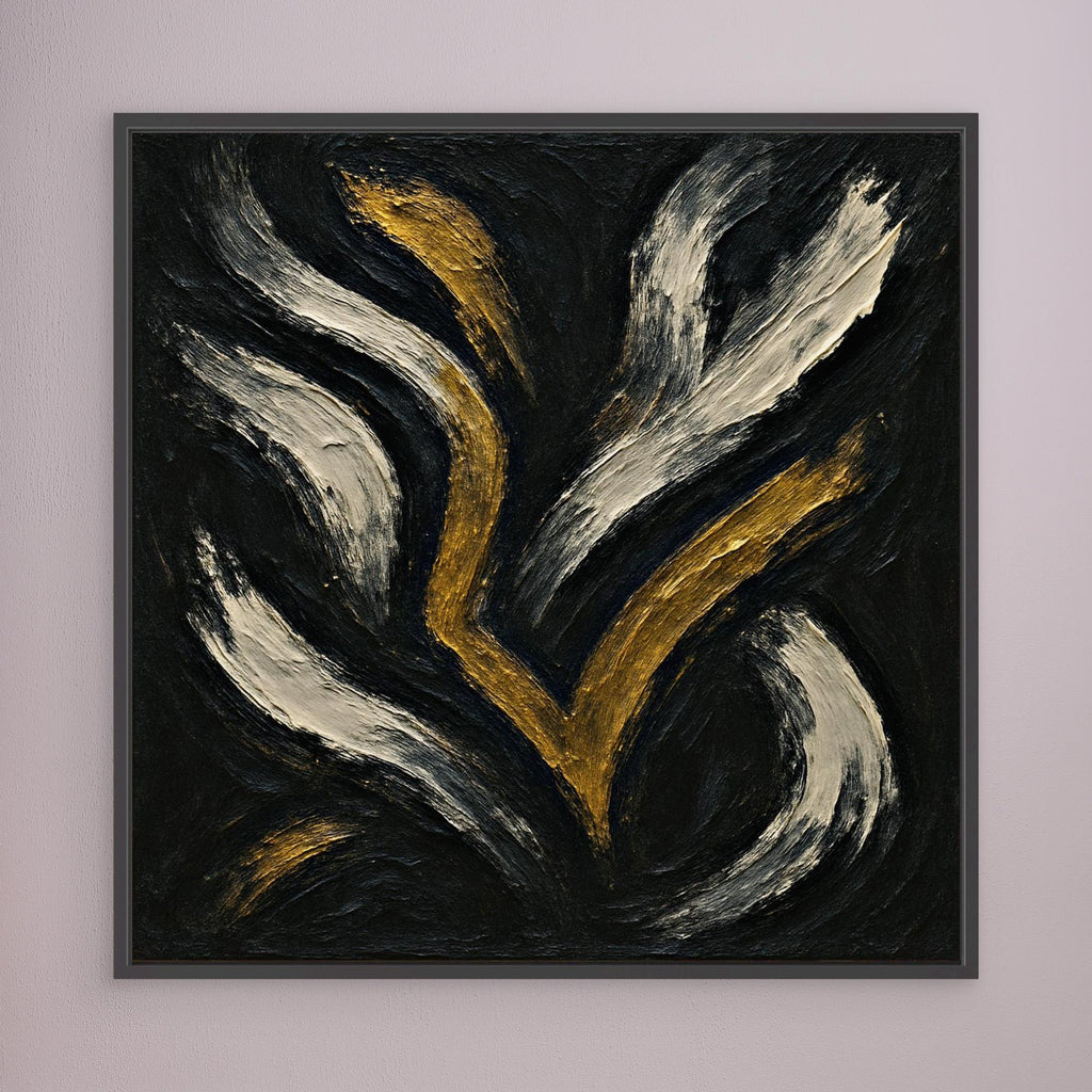 Gold and White Abstract Canvas Wall Art – Flowing Brush Design