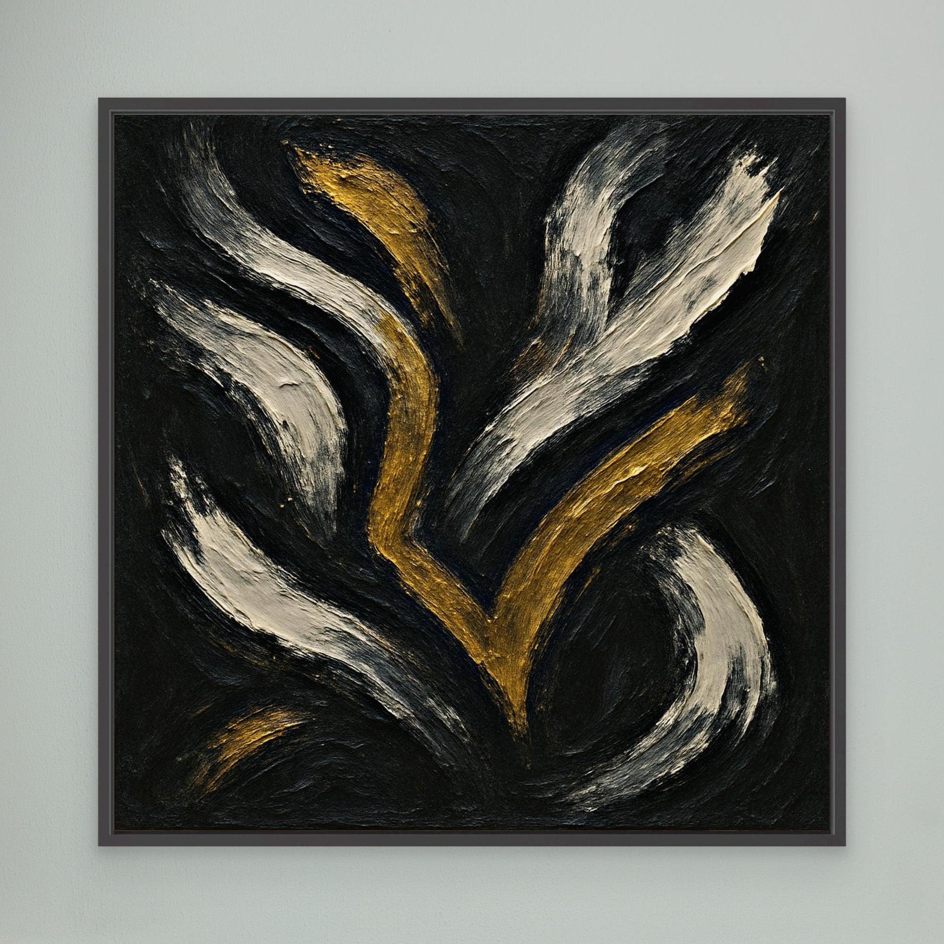 Gold and White Abstract Canvas Wall Art – Flowing Brush Design