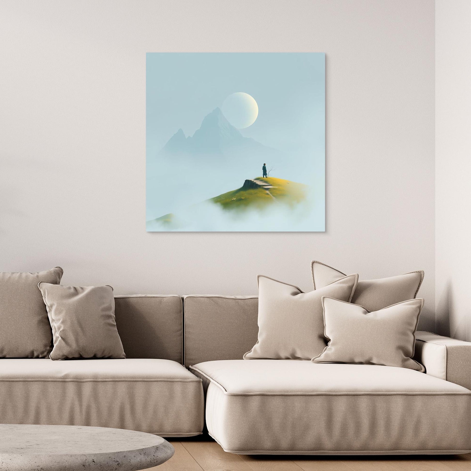 Solitude in the Mist – Minimalist Mountain Landscape Canvas Wall Art