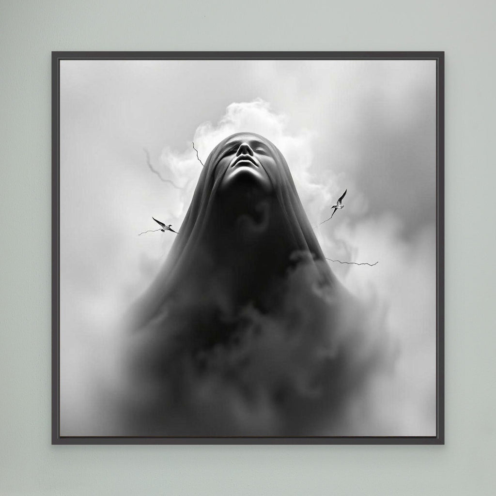 Ascension Through the Storm – Surreal Black and White Canvas Wall Art
