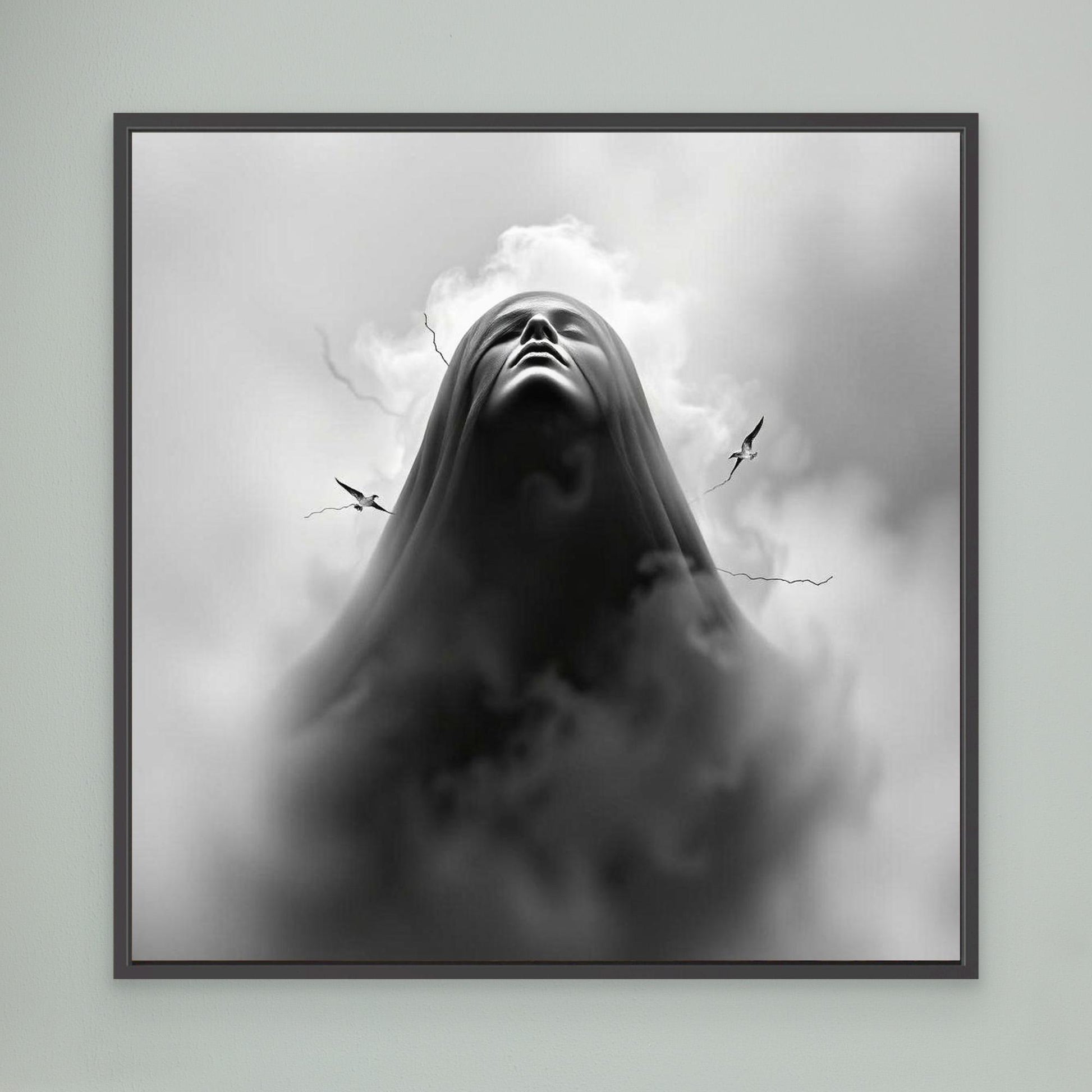 Ascension Through the Storm – Surreal Black and White Canvas Wall Art