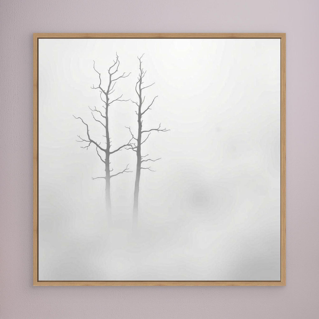 Echoes in the Fog – Minimalist Black and White Nature Canvas Art | Misty Trees Wall Decor