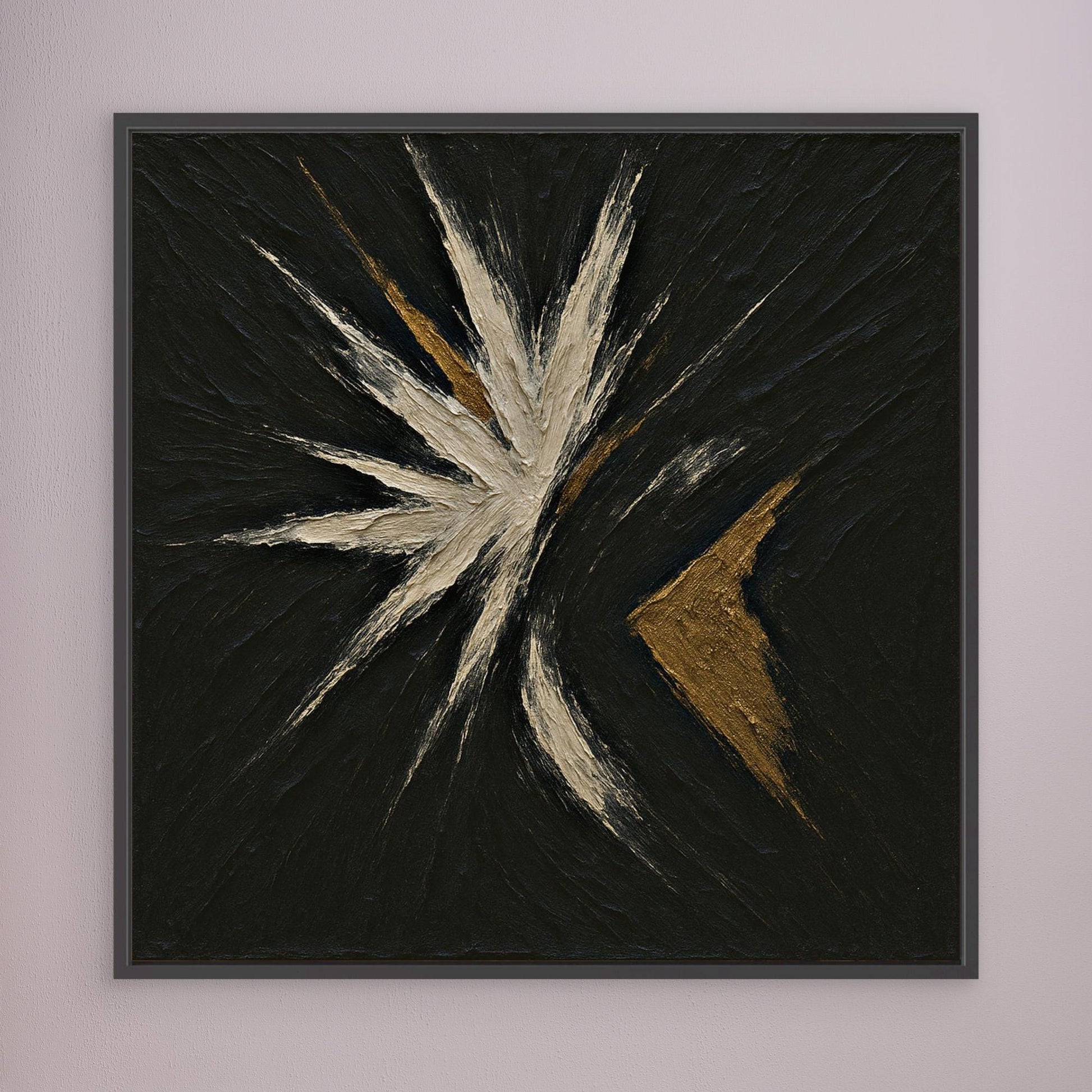 Abstract Starburst Canvas Wall Art – Black, Gold & Ivory