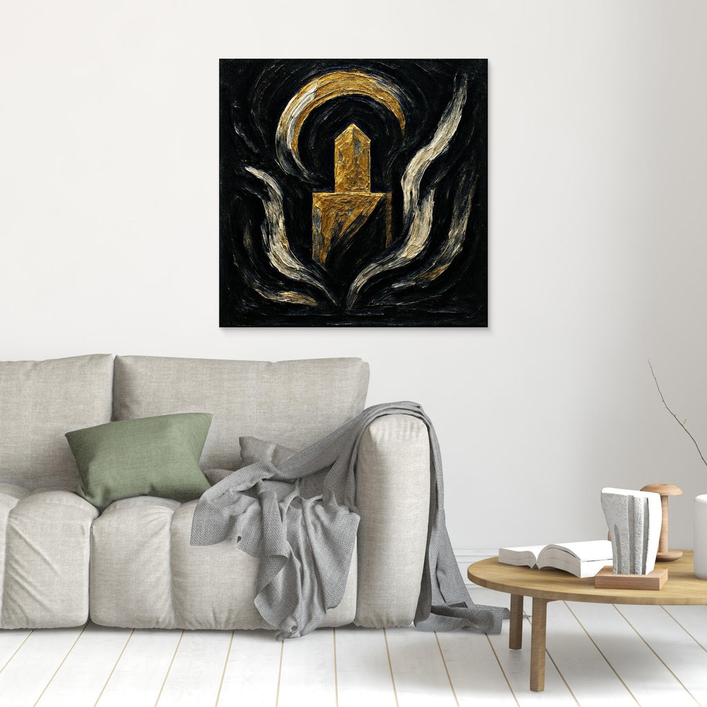 Abstract Monument Canvas Wall Art in Black and Gold