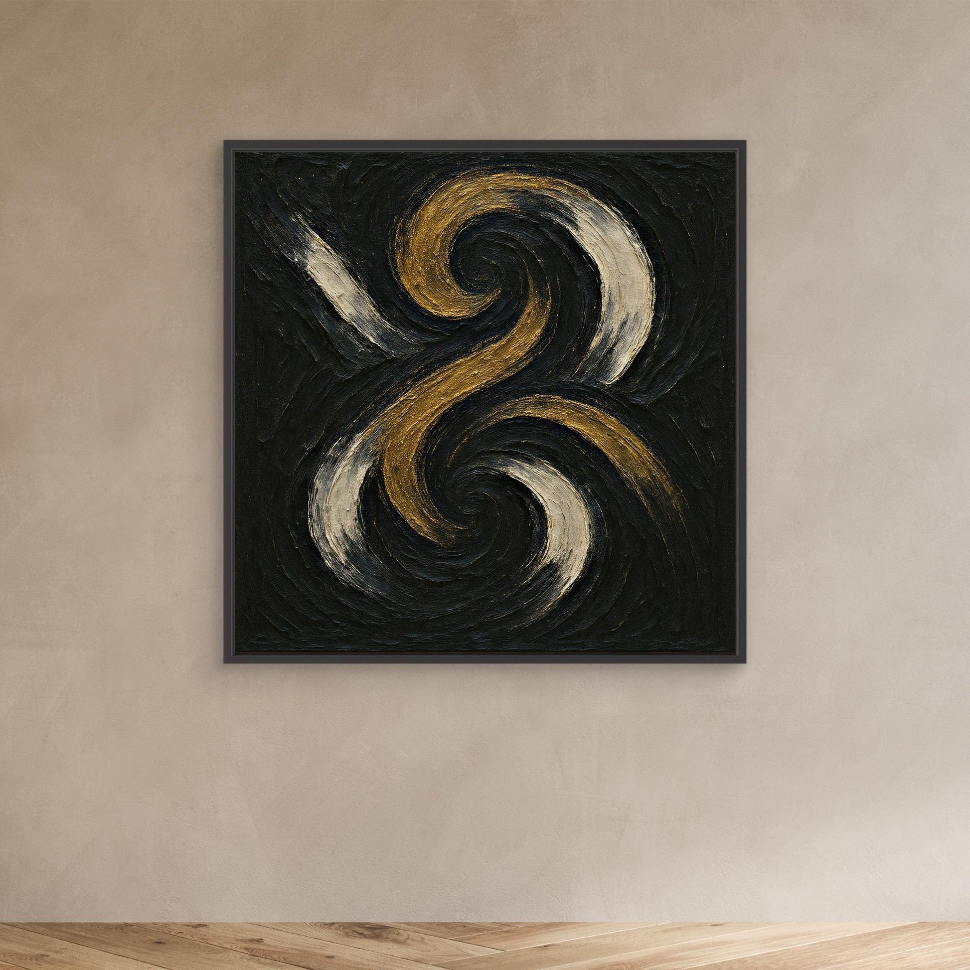 Spiral Abstract Canvas Wall Art – Gold and Black Modern Print