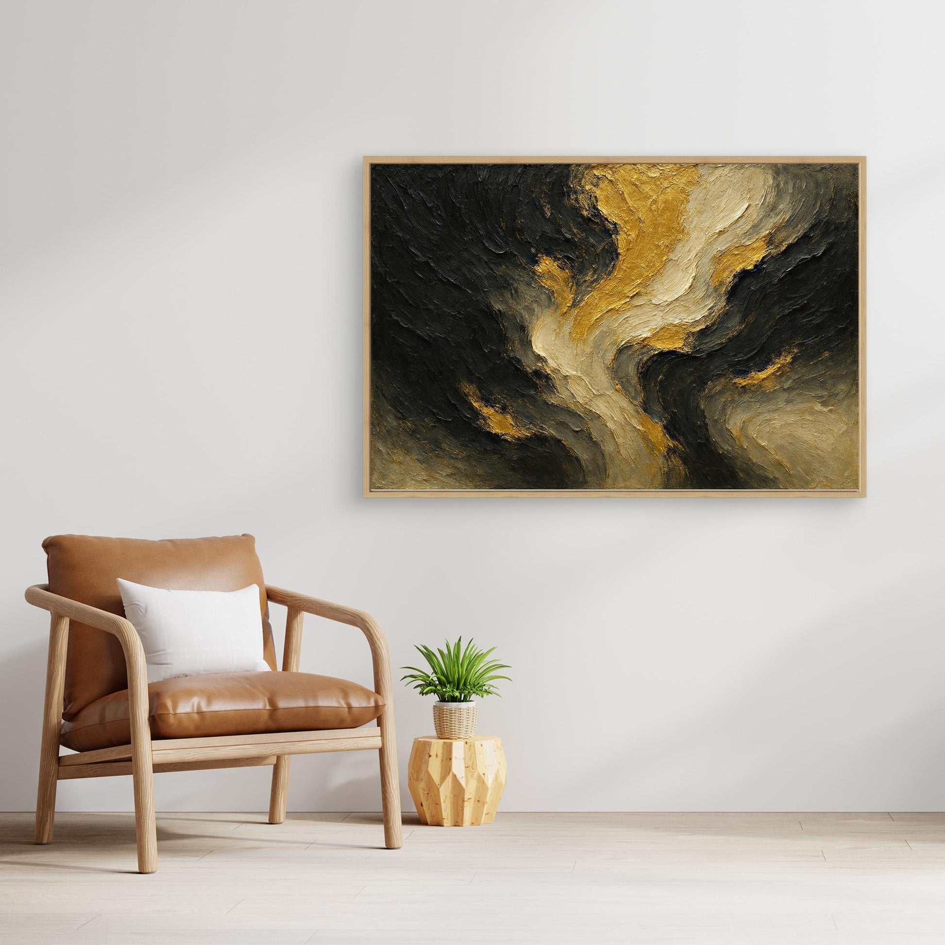 Gold and Black Abstract Canvas Wall Art – Modern Textured Print