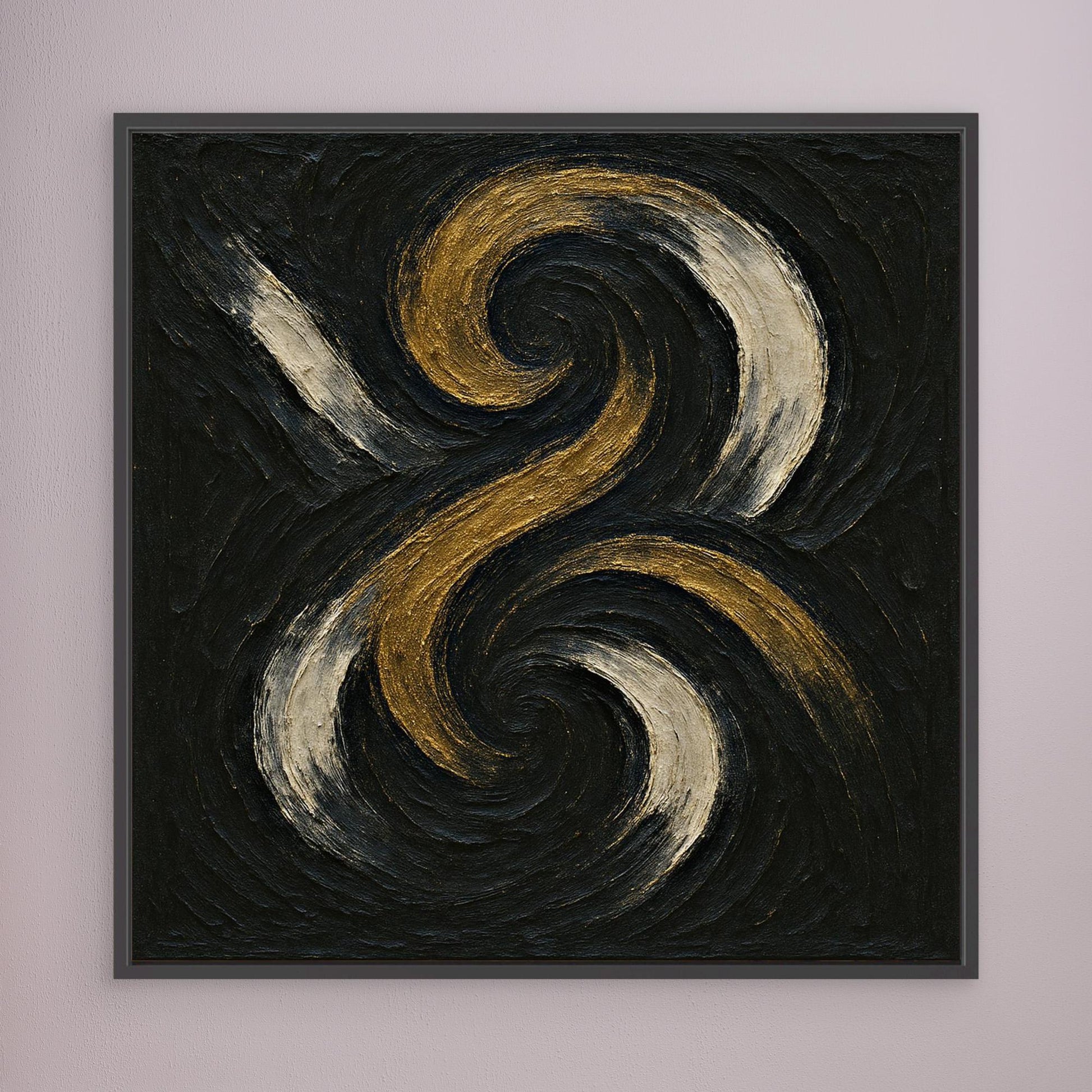 Spiral Abstract Canvas Wall Art – Gold and Black Modern Print