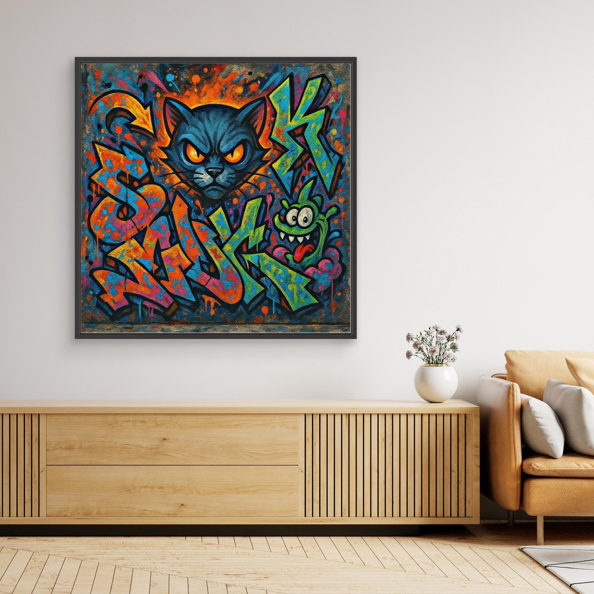 Fierce Feline – Urban Graffiti Cat Canvas Wall Art | Bold Street Art Print