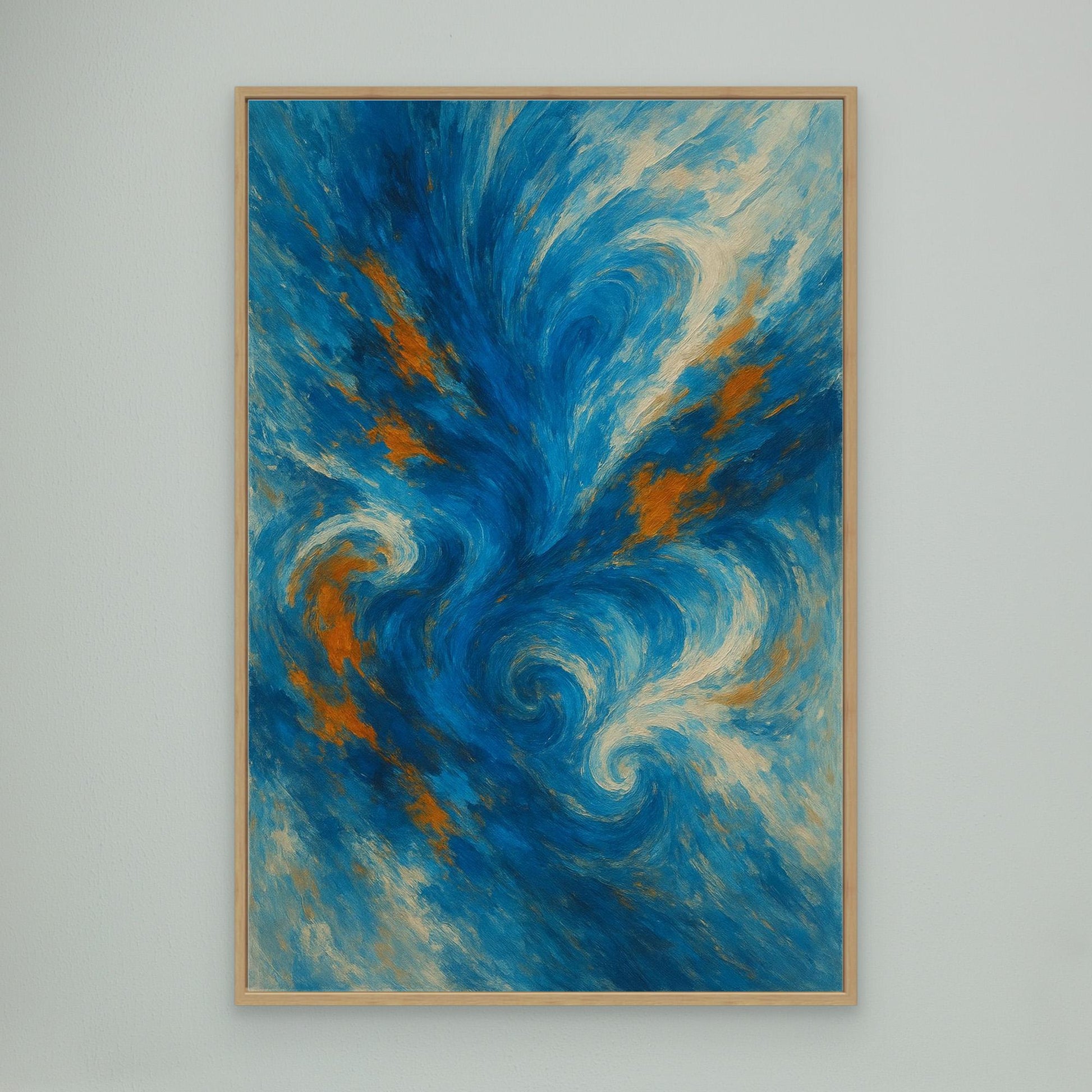 Abstract Ocean Swirl Canvas Wall Art – Blue and Orange Brush Texture