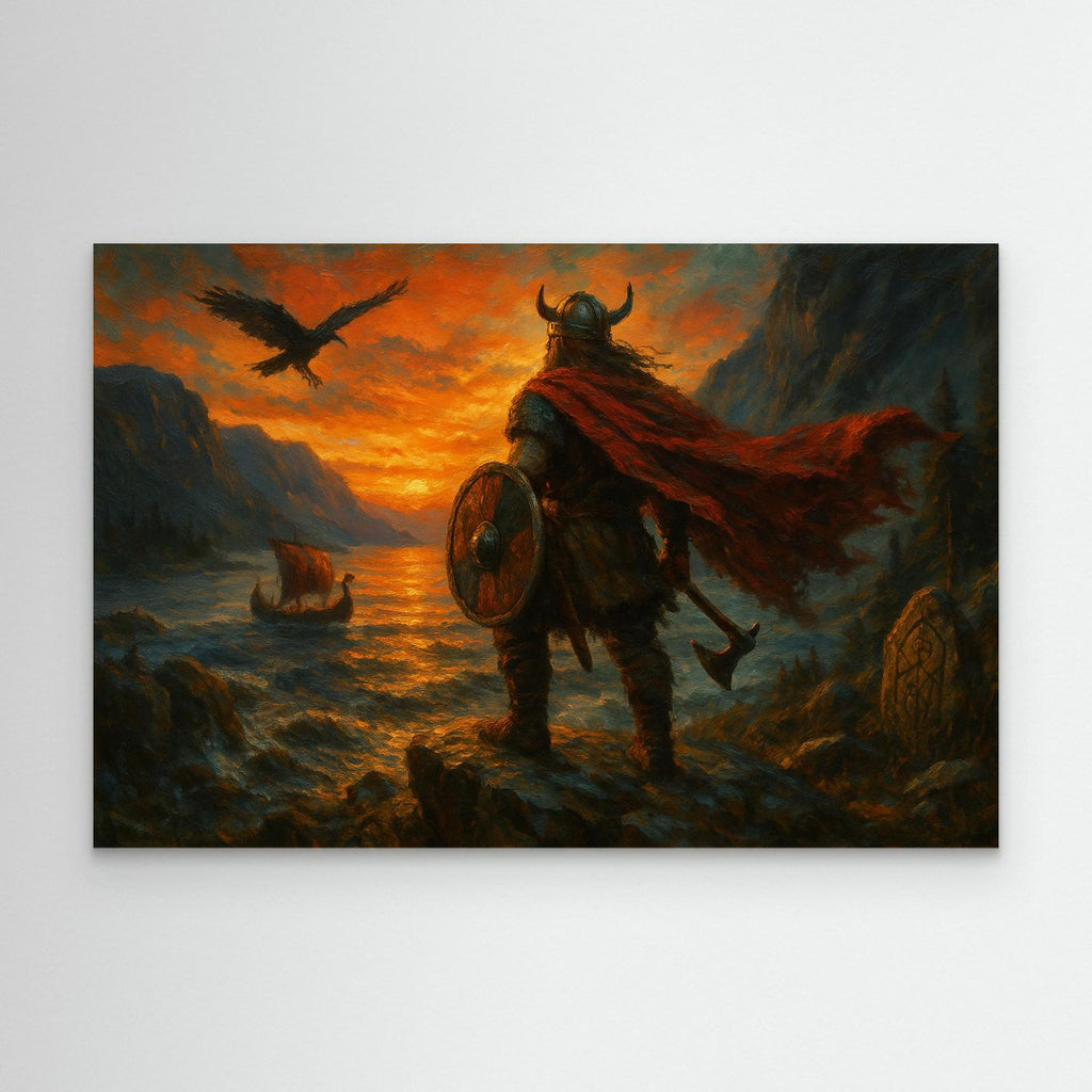 Viking Warrior Sunset Canvas Wall Art
