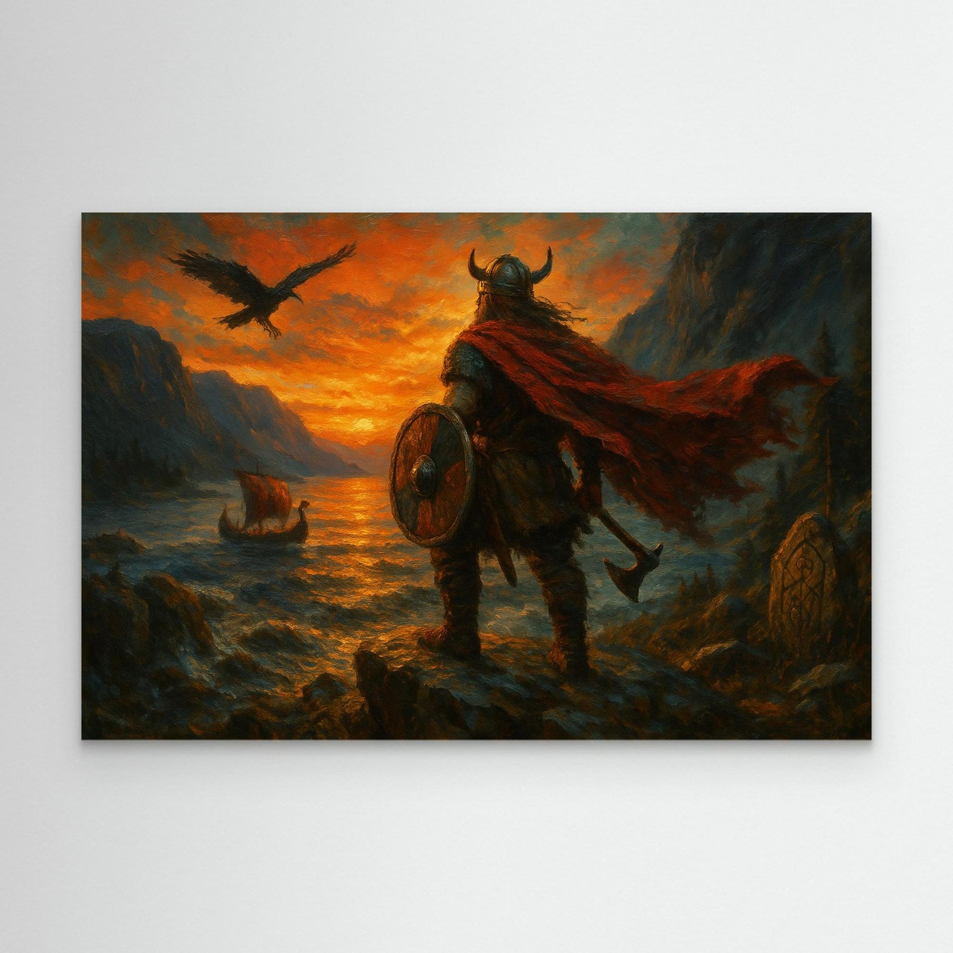 Viking Warrior Sunset Canvas Wall Art