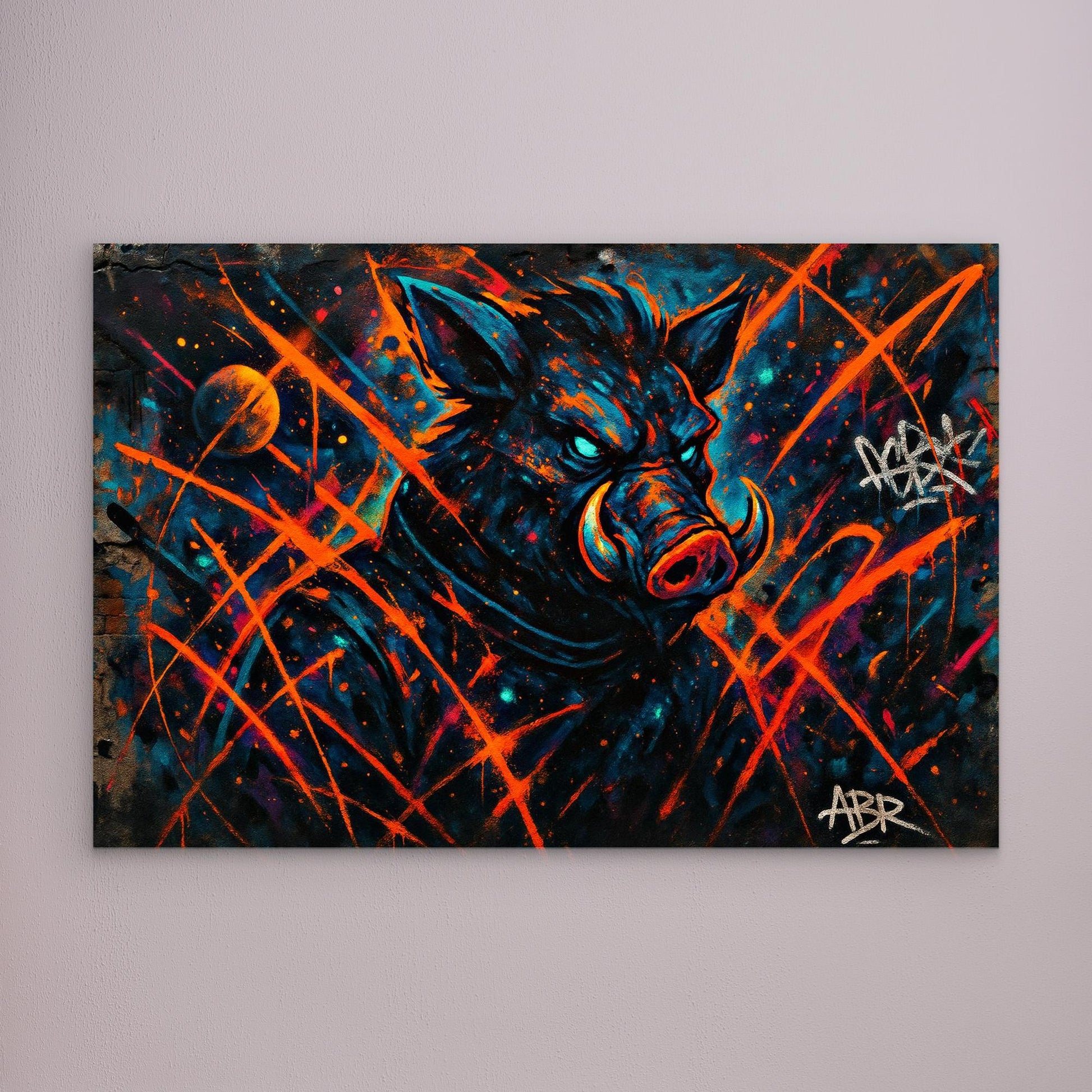 Space Boar Canvas Wall Art – Neon Graffiti Style