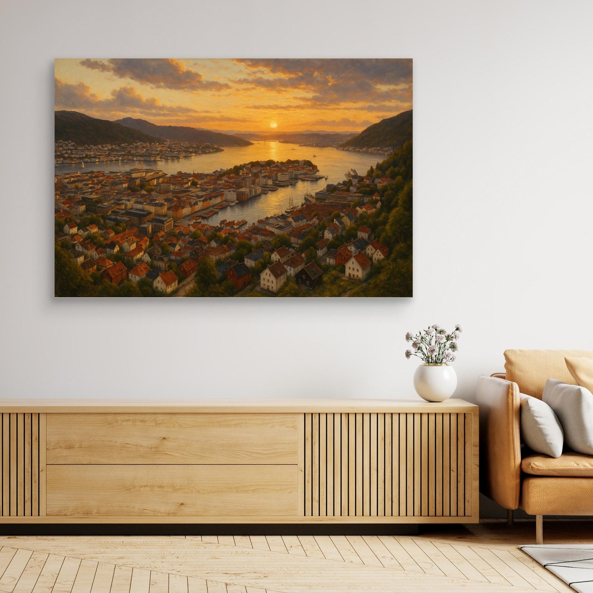 Bergen Fjord Sunset Canvas Wall Art