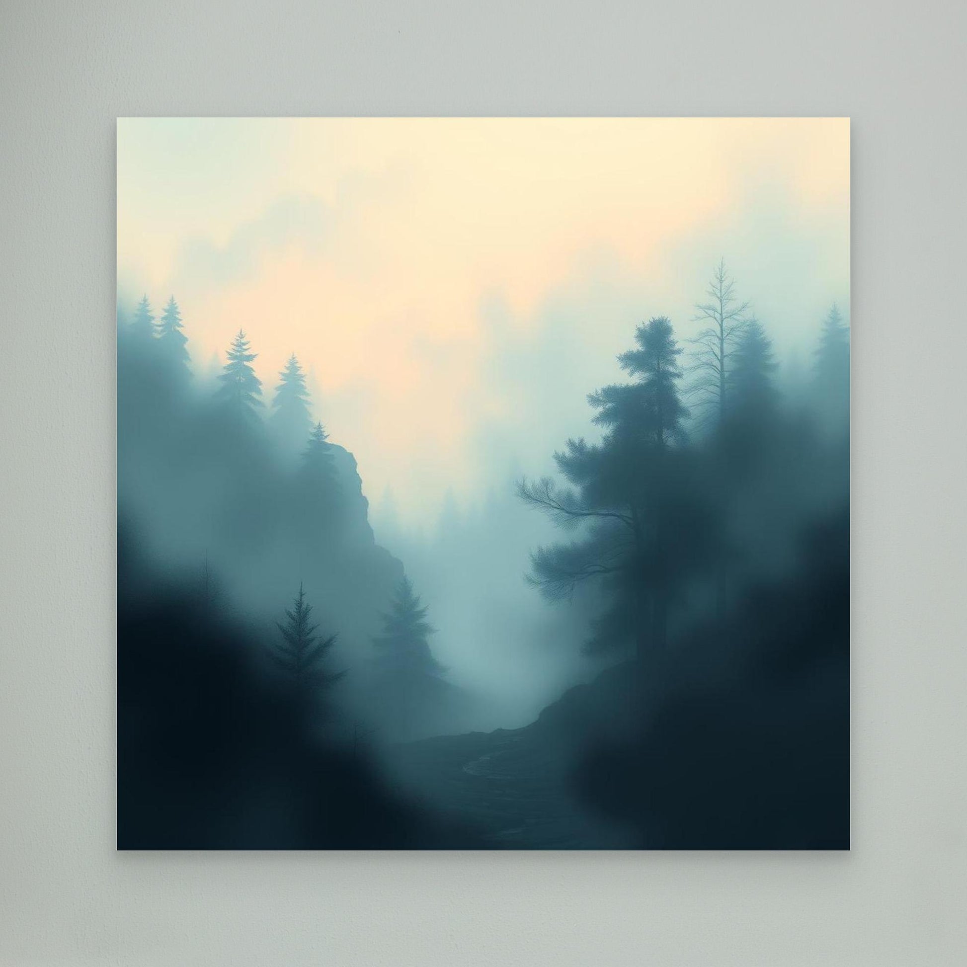 Misty Forest Silence – Minimalist Nature Canvas Wall Art for Calm Interiors