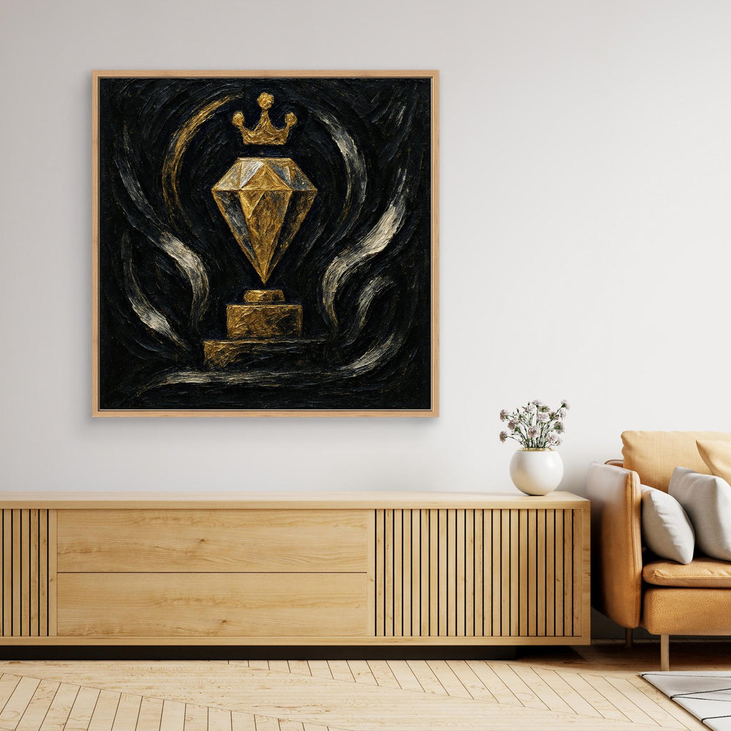 Gold Crowned Diamond – Abstract Canvas Wall Art in Black & Gold