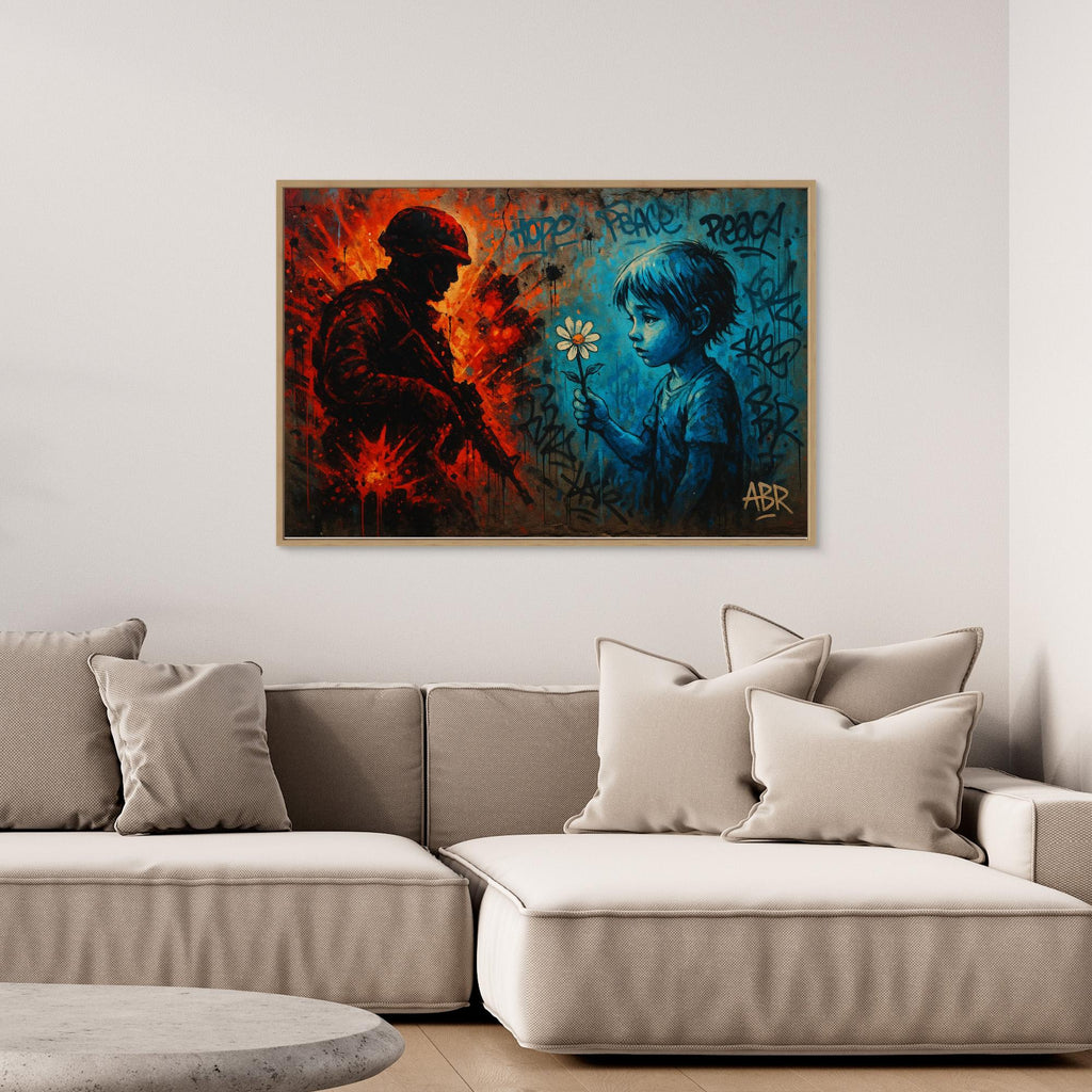 Peace vs War Canvas Wall Art – Graffiti Style Statement Print