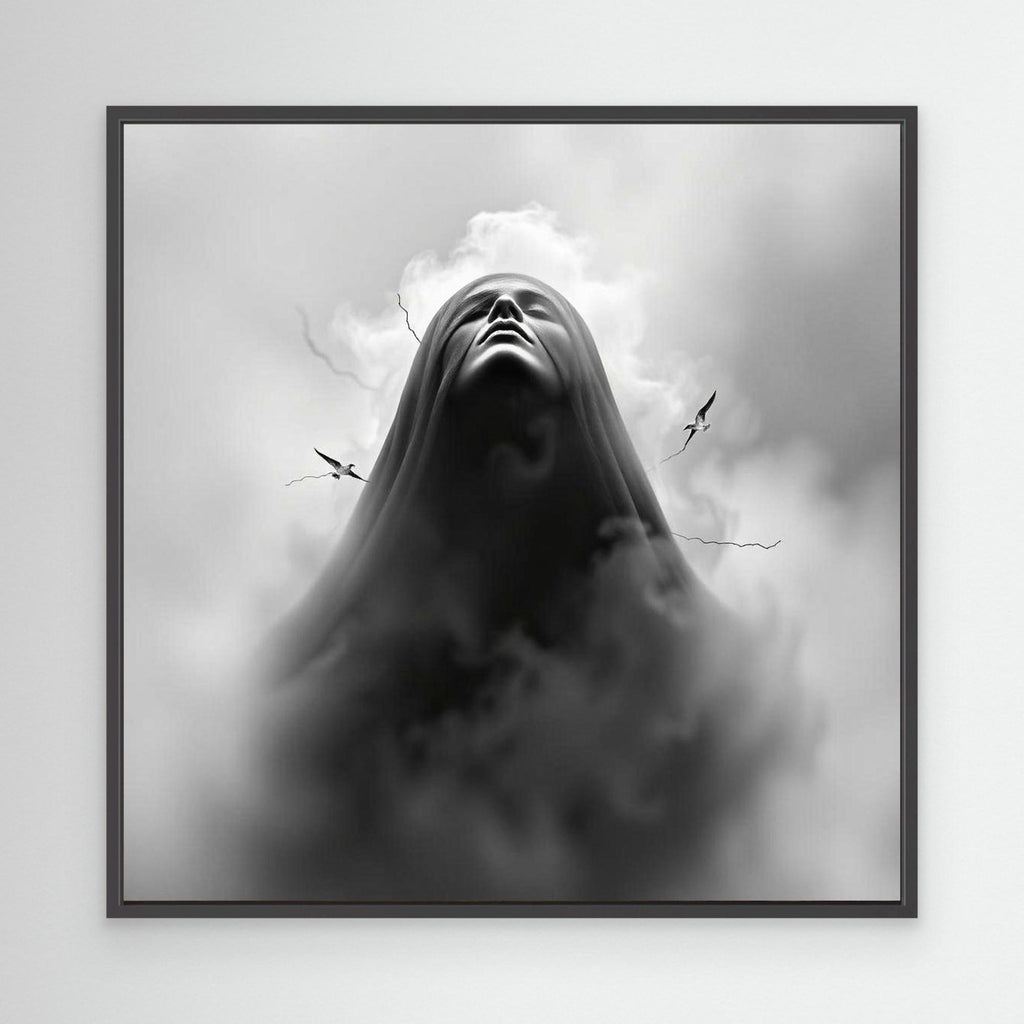Ascension Through the Storm – Surreal Black and White Canvas Wall Art
