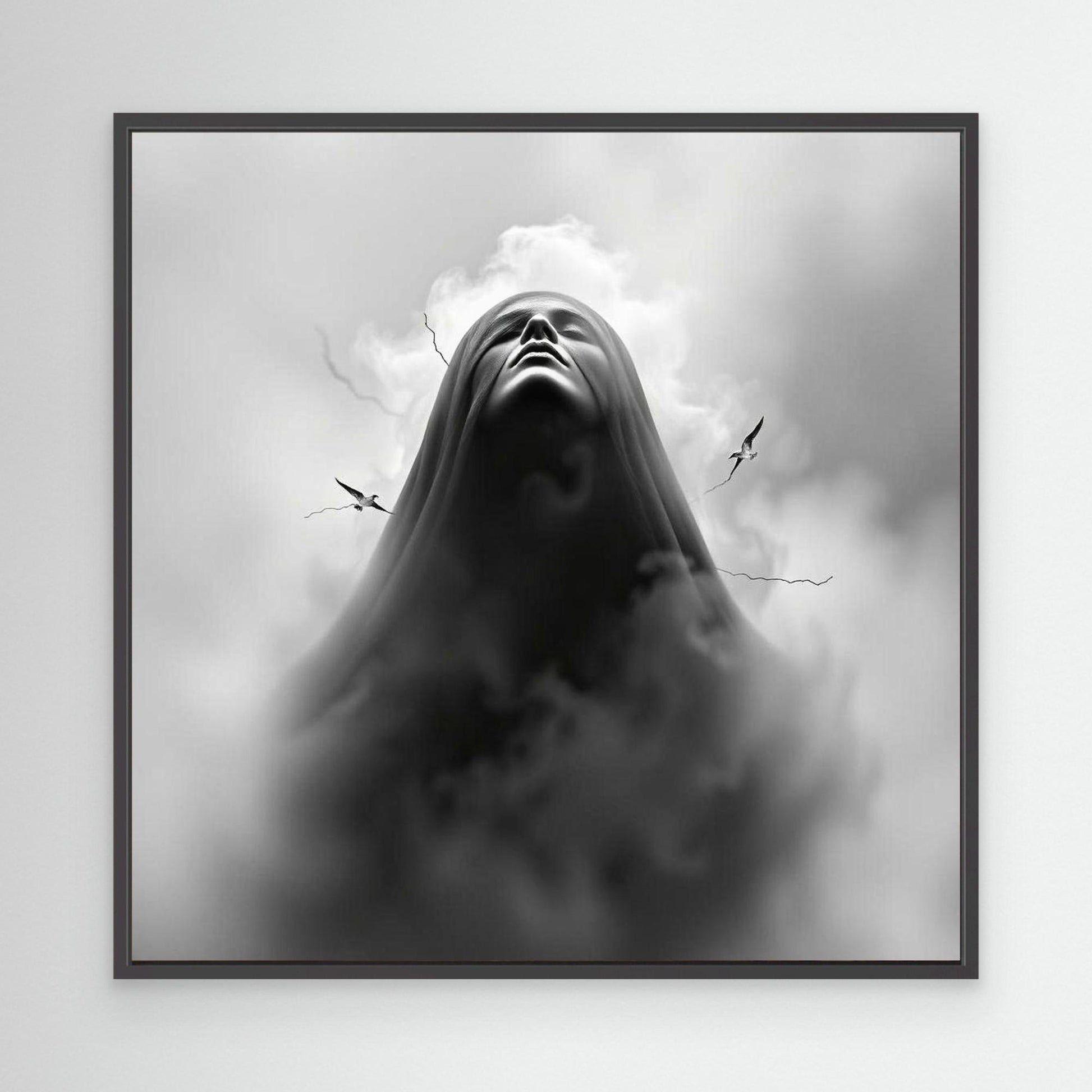 Ascension Through the Storm – Surreal Black and White Canvas Wall Art
