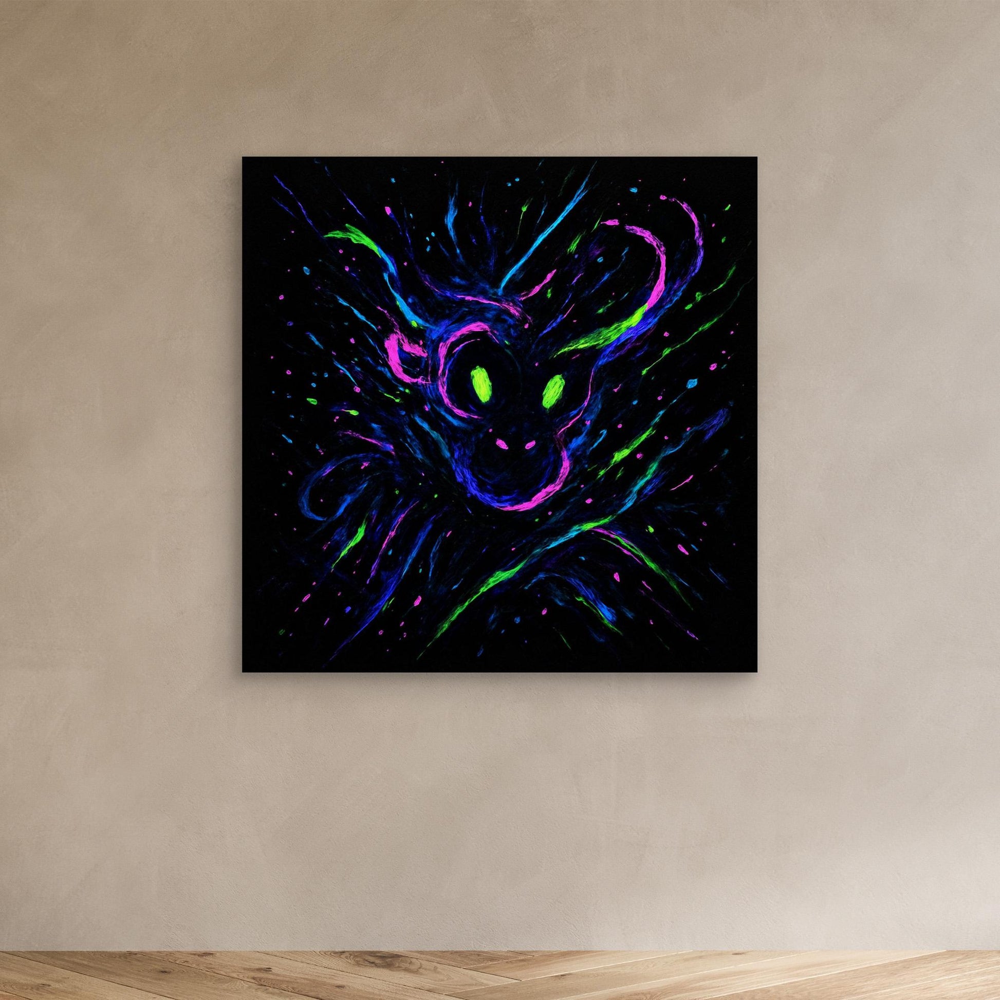 Neon Ape Spirit – Abstract Galactic Glow Canvas Wall Art | UV Reactive Alien Monkey Art Print
