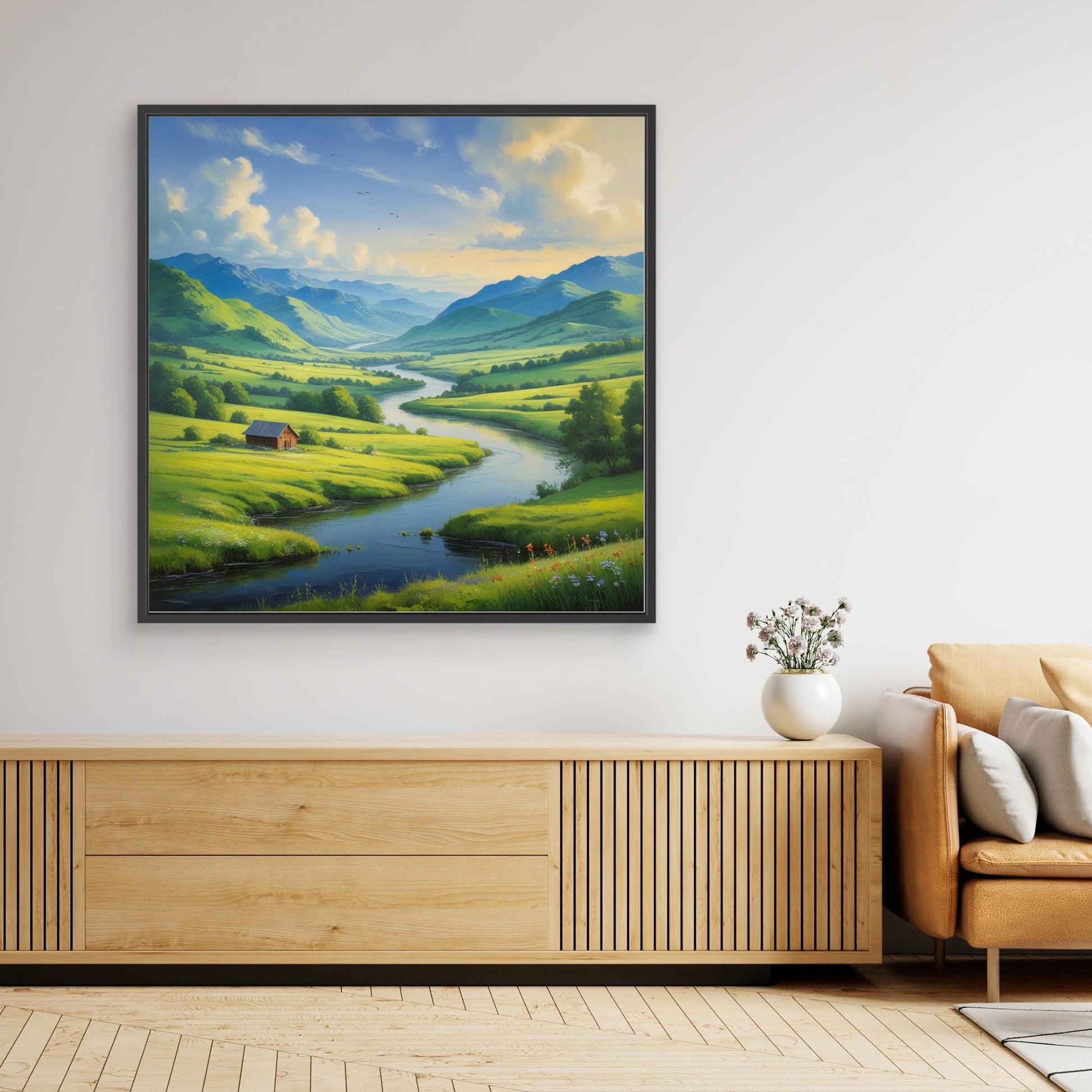 Valley of Light – Peaceful Mountain River Landscape Canvas