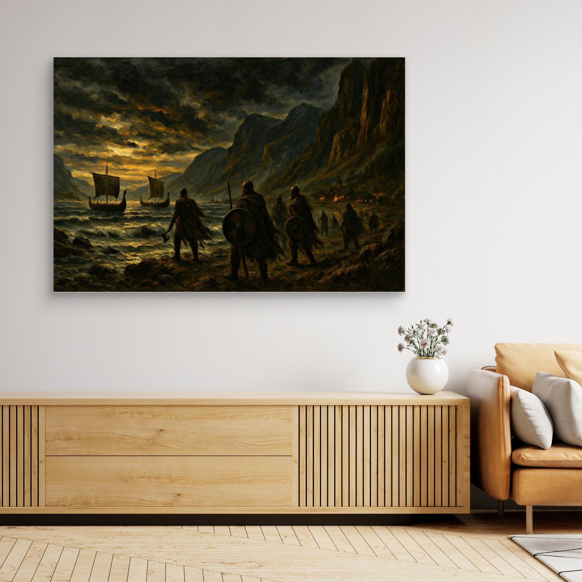 Viking Warships at Sunset – Canvas Wall Art