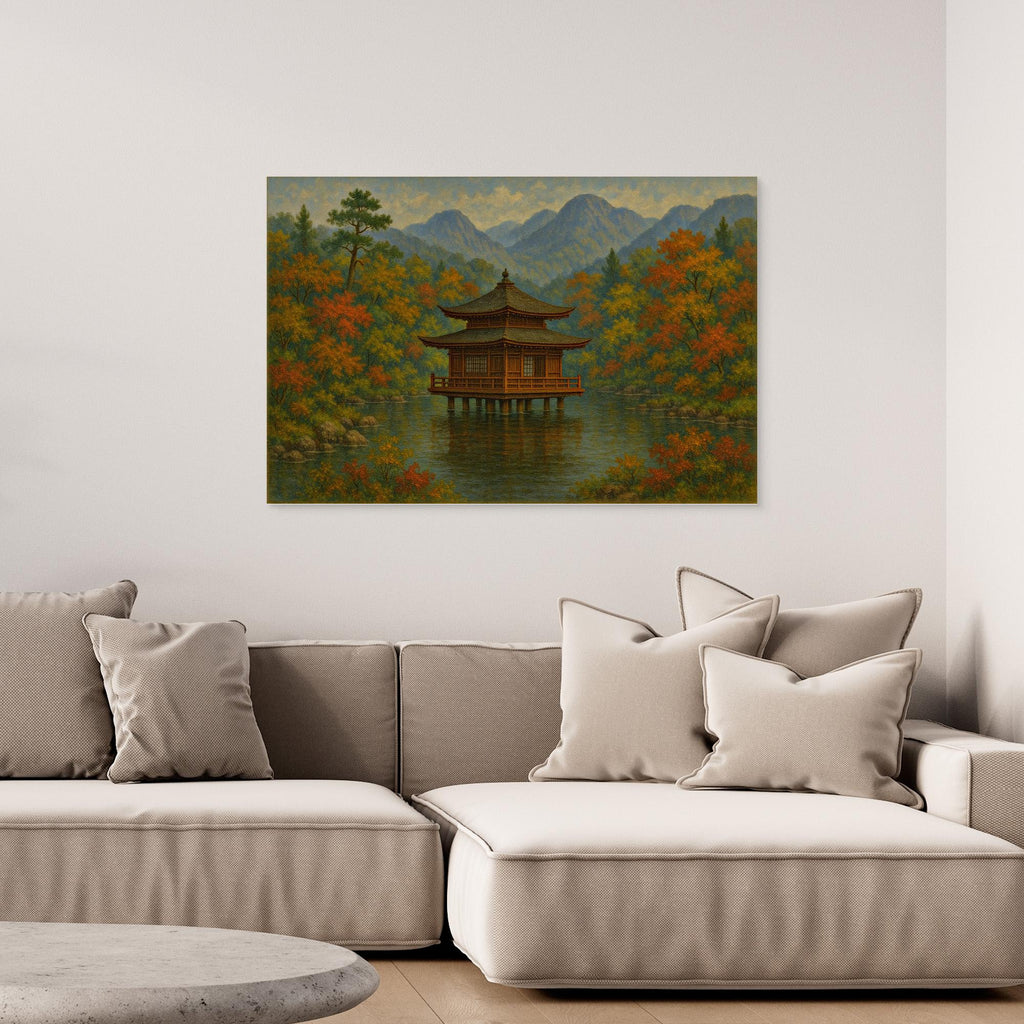 Tranquil Japanese Temple in Autumn – Zen Landscape Canvas Wall Art