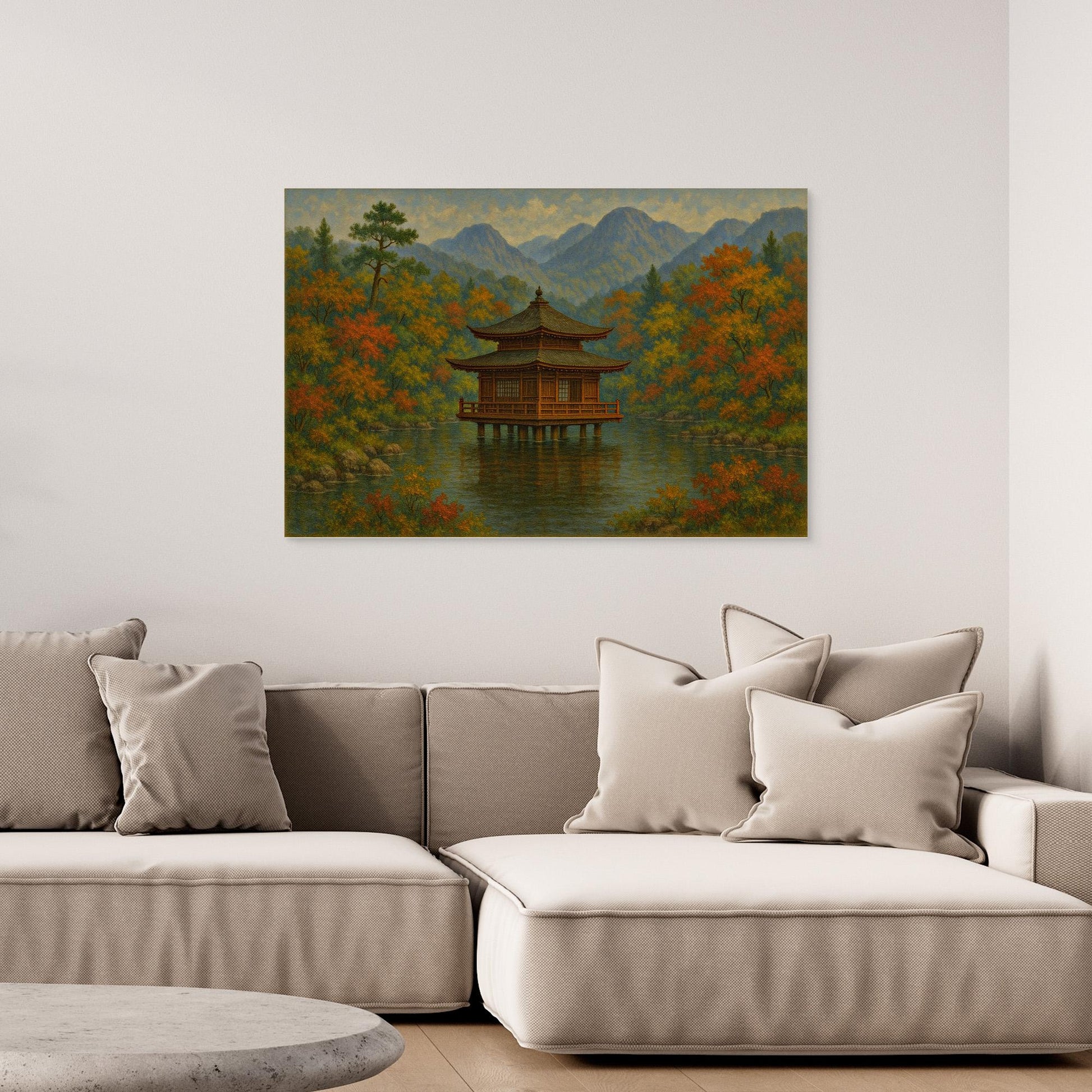 Tranquil Japanese Temple in Autumn – Zen Landscape Canvas Wall Art