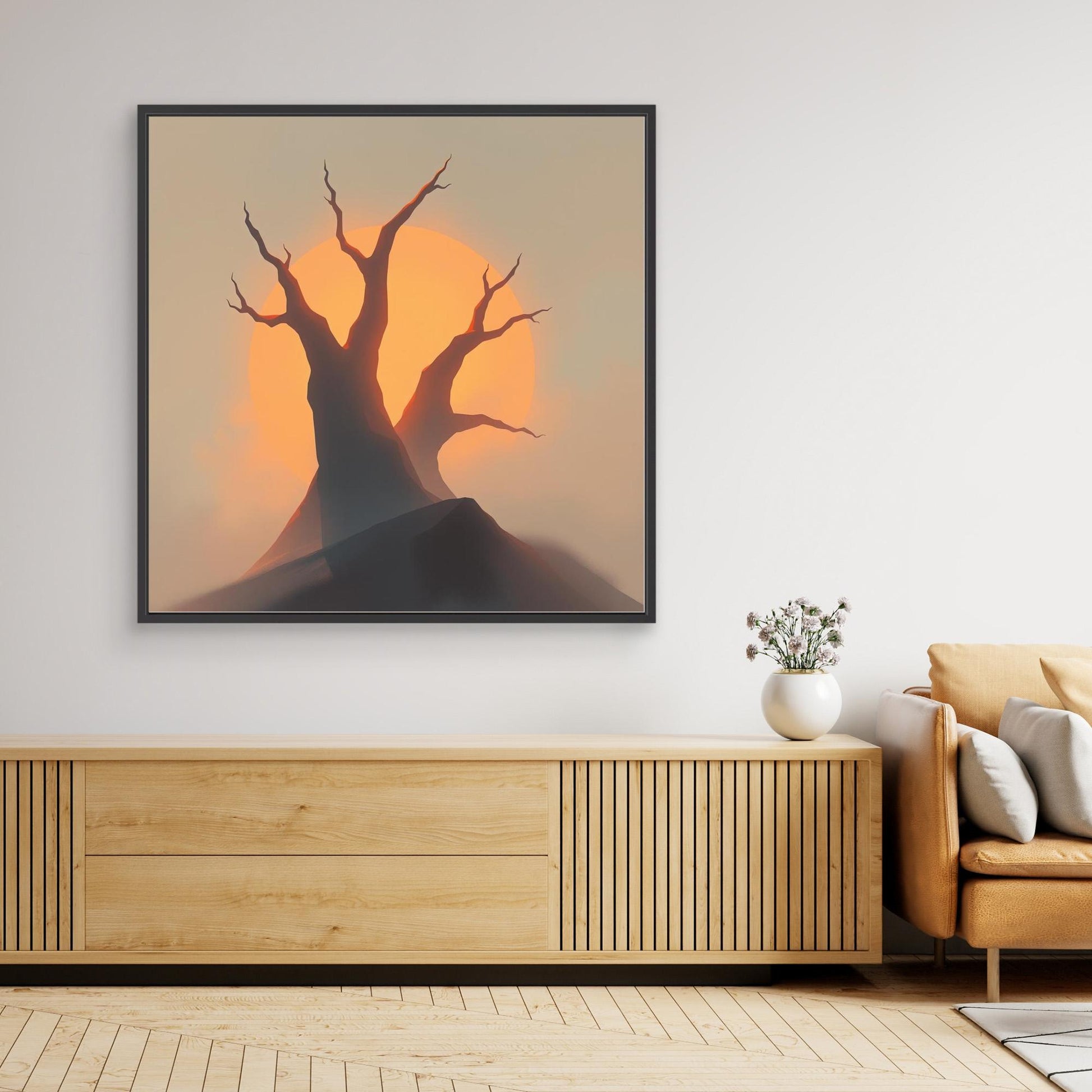 Sunset Silhouettes – Minimalist Tree Landscape Canvas Wall Art | Abstract Nature Print