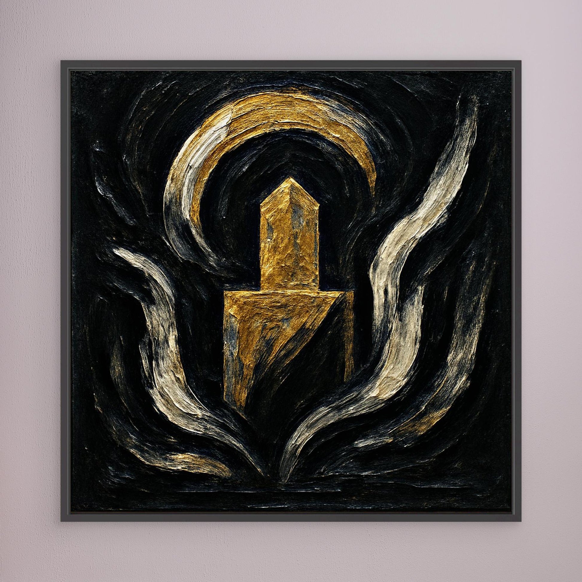 Abstract Monument Canvas Wall Art in Black and Gold