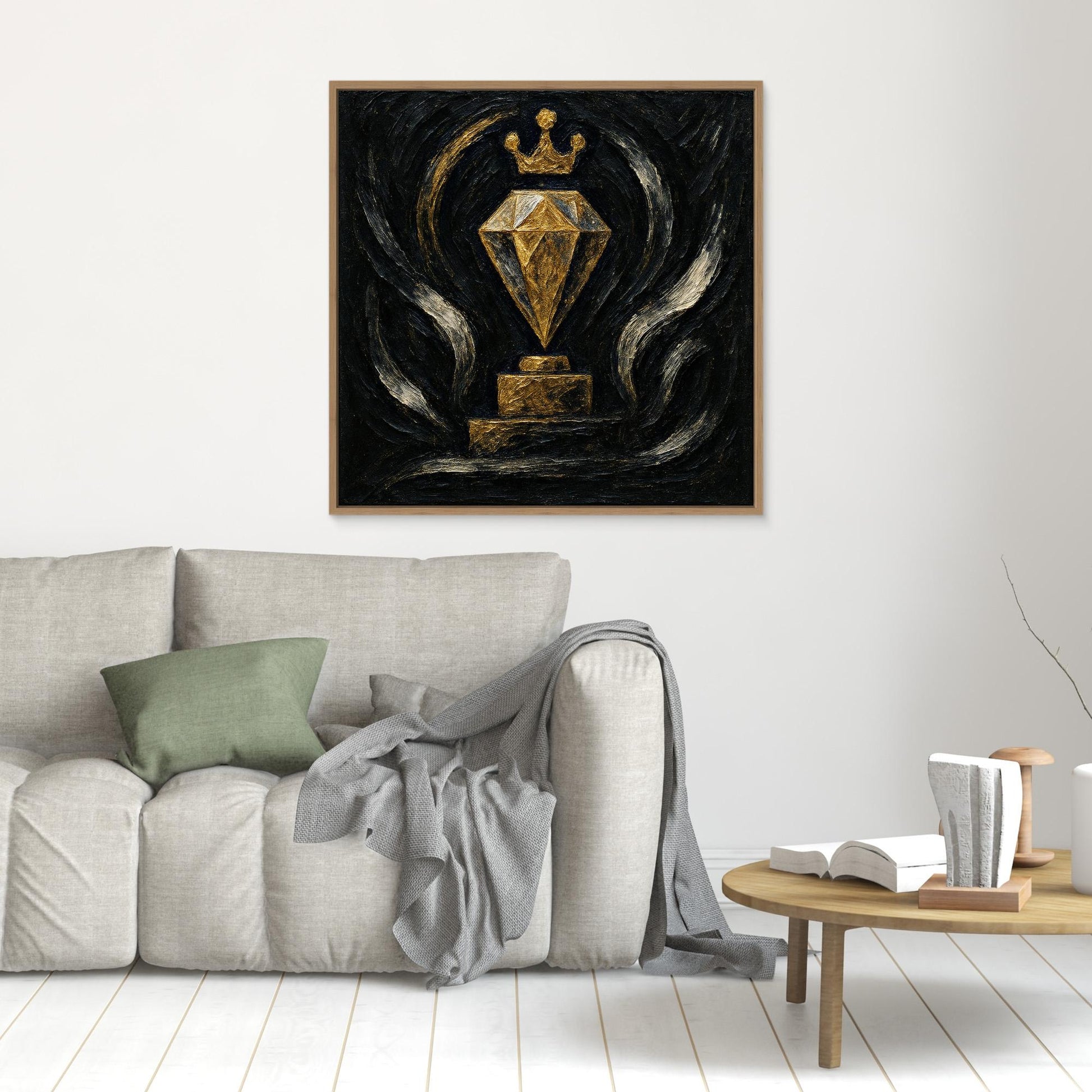 Gold Crowned Diamond – Abstract Canvas Wall Art in Black & Gold