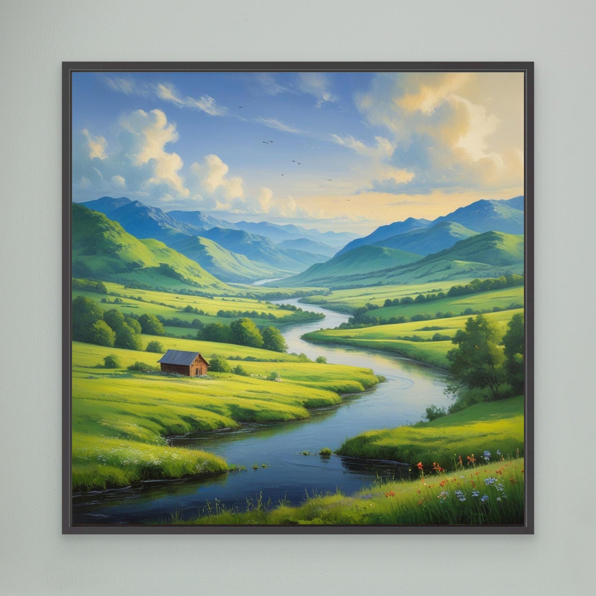 Valley of Light – Peaceful Mountain River Landscape Canvas