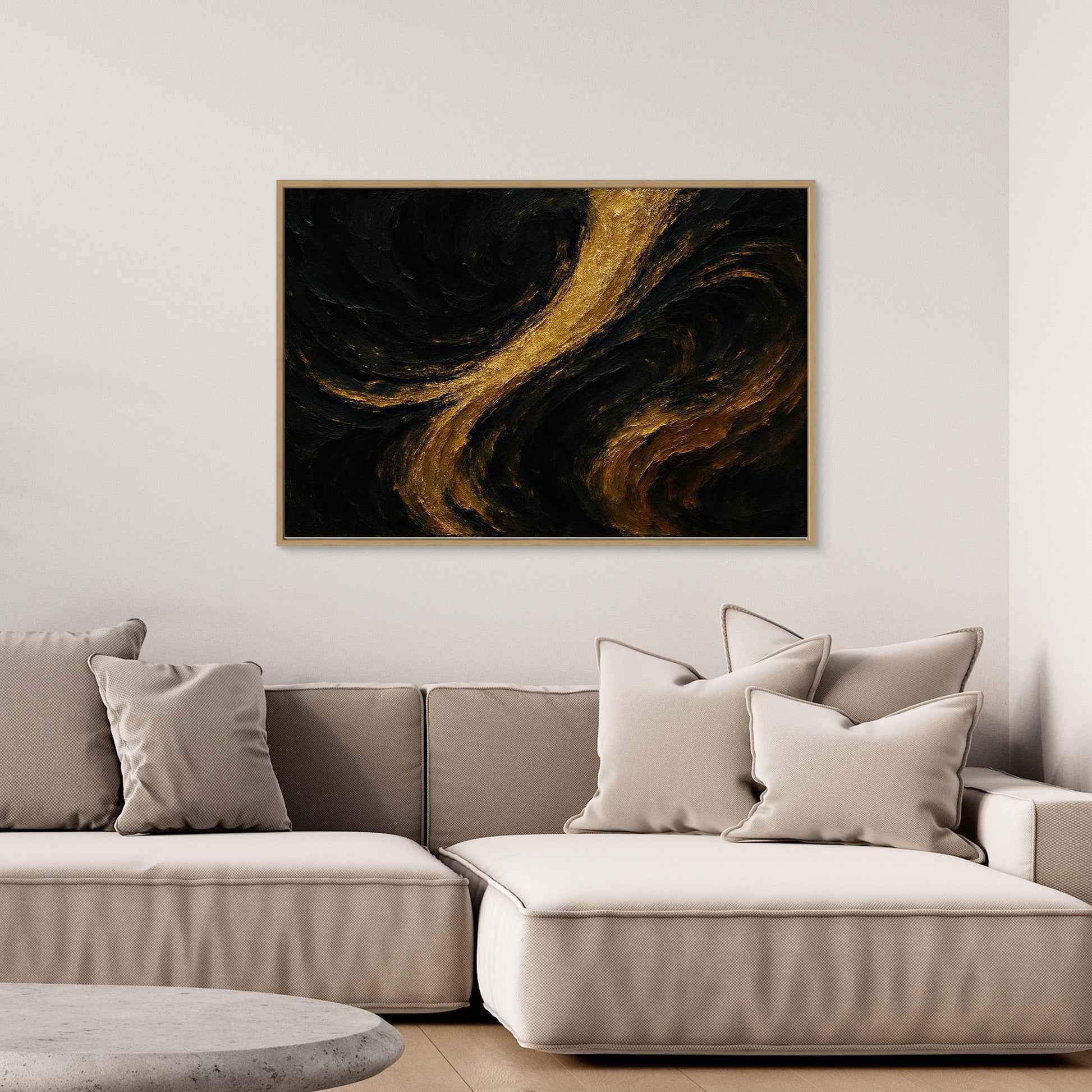 Gold and Black Abstract Canvas Wall Art – Luxury Textured Print
