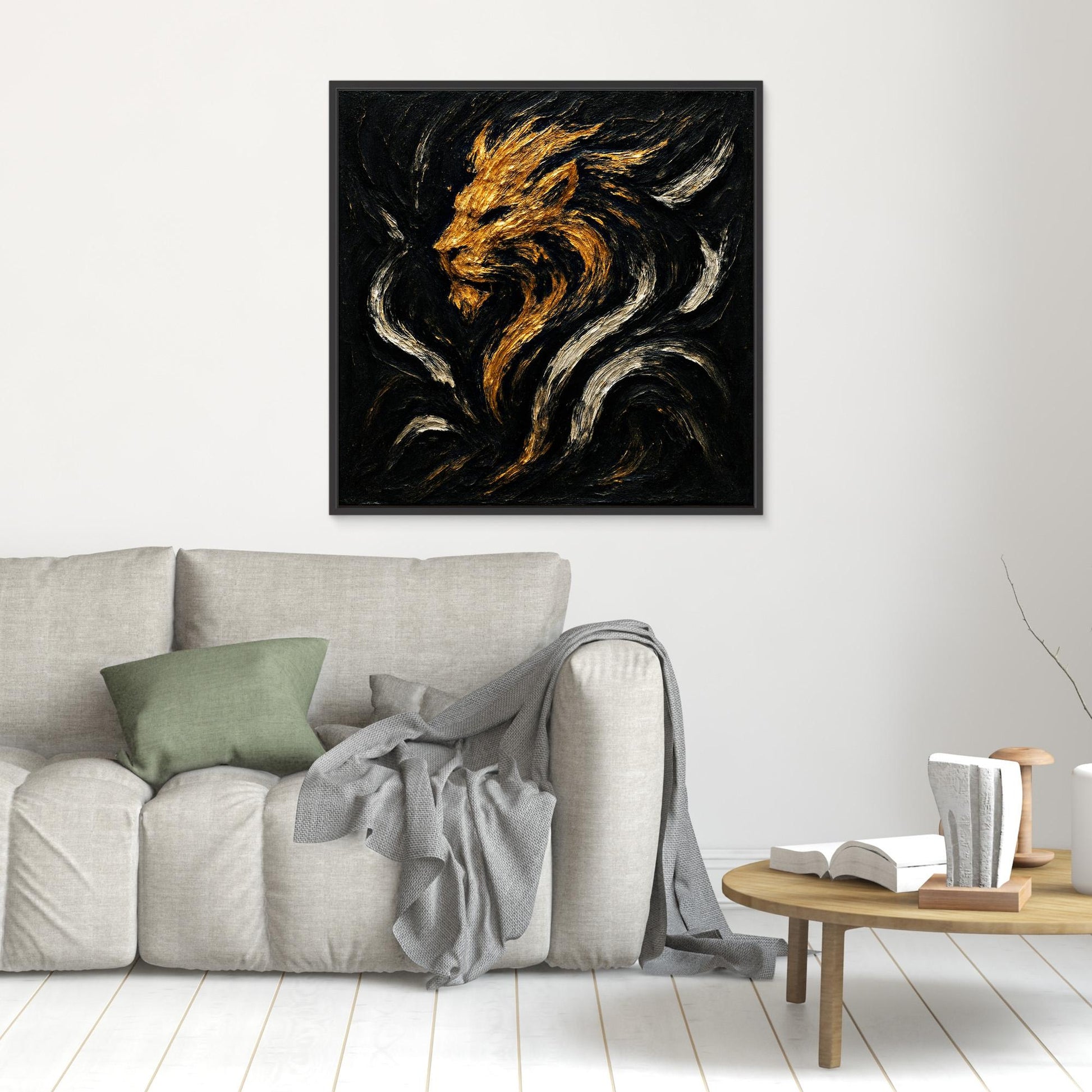 Abstract Lion Canvas Wall Art – Gold and Black Modern Print