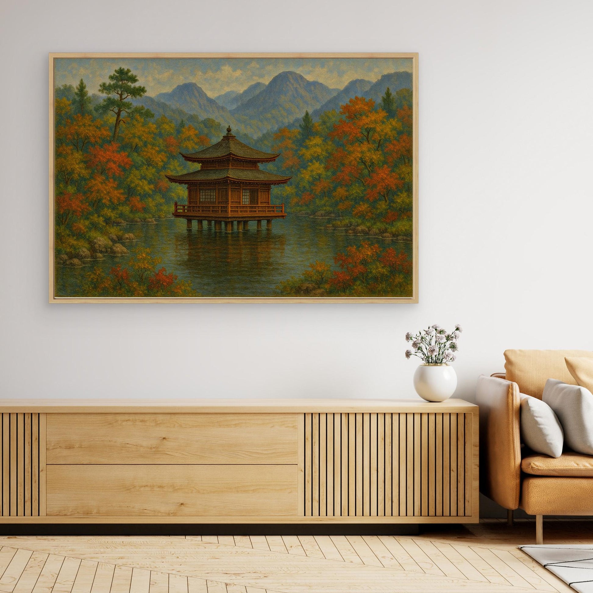 Tranquil Japanese Temple in Autumn – Zen Landscape Canvas Wall Art