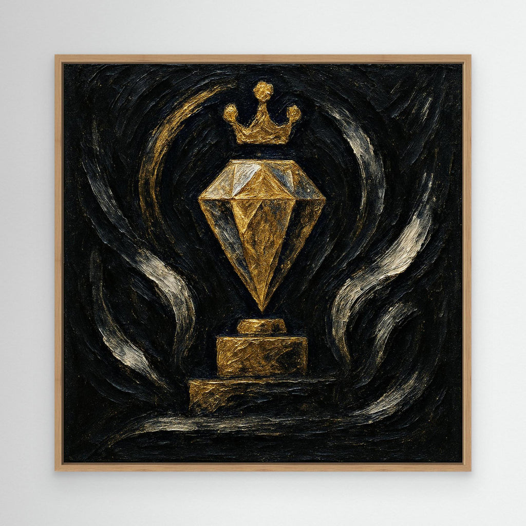 Gold Crowned Diamond – Abstract Canvas Wall Art in Black & Gold
