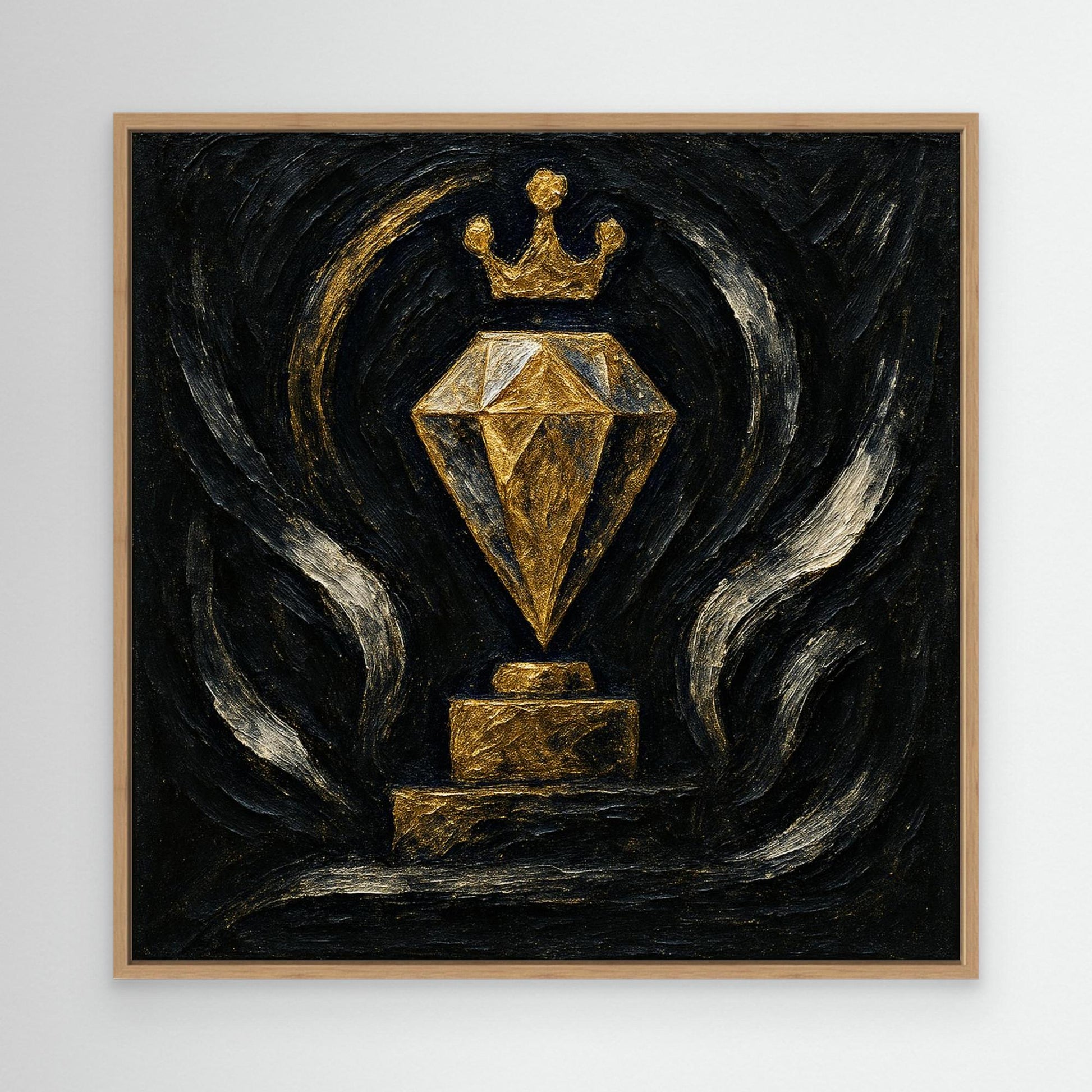 Gold Crowned Diamond – Abstract Canvas Wall Art in Black & Gold